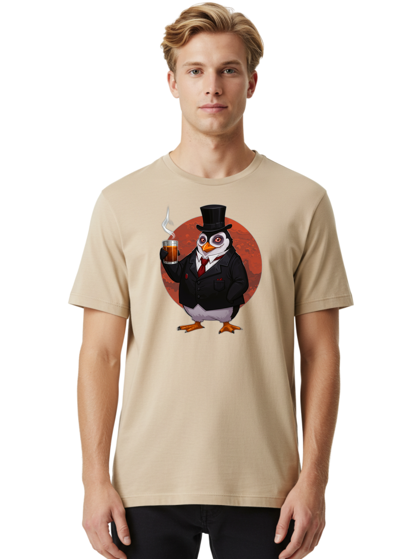 Penguin-In-Suit-4 Men'S Graphic Tee, 100% Cotton, Comfortable Casual Summer Wear, Machine Washable, Vintage Camera, Old Camera, Antique Camera, Black Camera, Classic Photography, Photography Equipment, Nostalgic Device, Film Camera, Camera Art Baf986