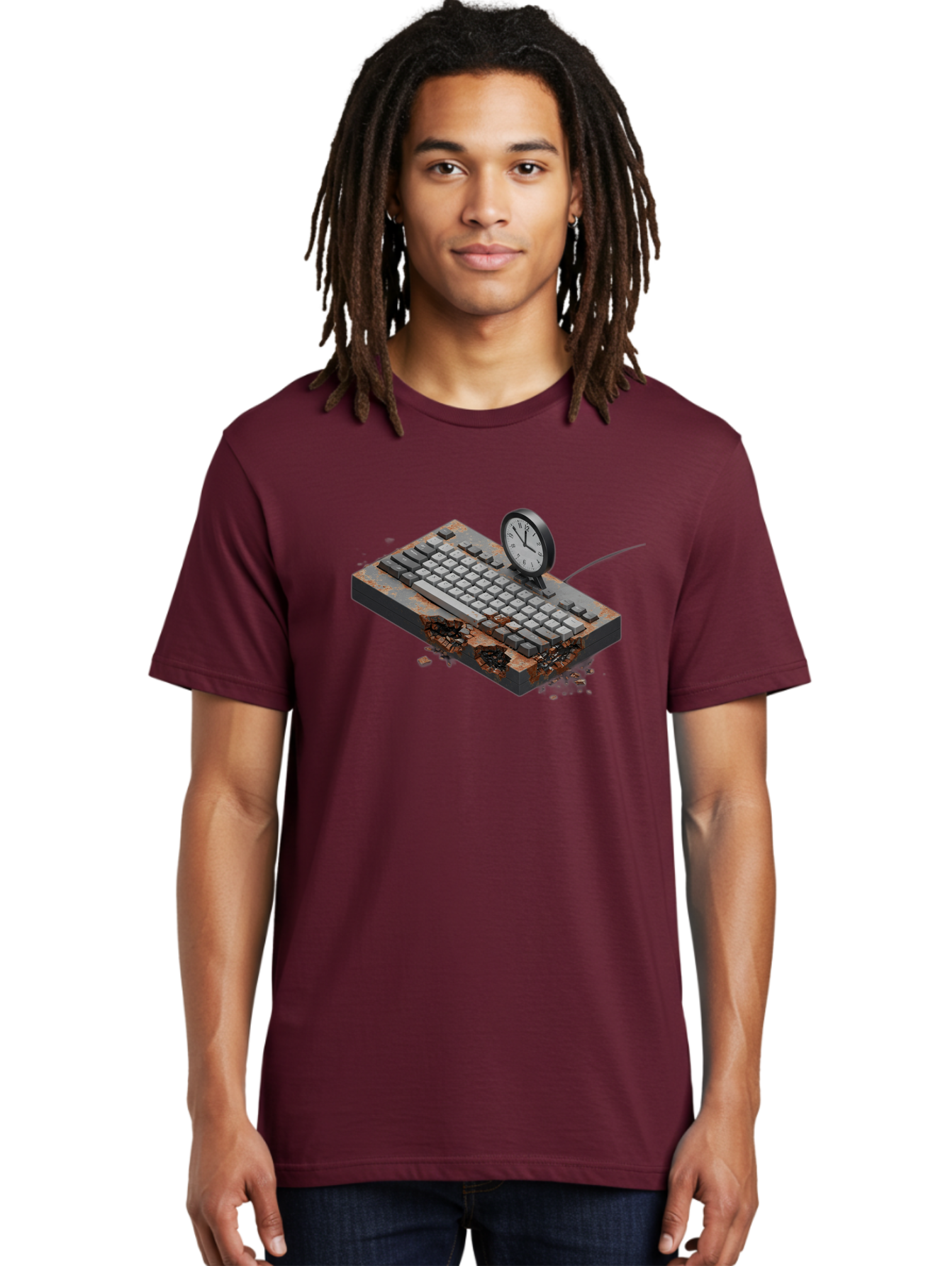 Rusty-Keyboard-And-Clock Men'S Graphic Tee, 100% Cotton, Comfortable Casual Summer Wear, Machine Washable, Vintage Camera, Old Camera, Antique Camera, Black Camera, Classic Photography, Photography Equipment, Nostalgic Device, Film Camera, Bag003