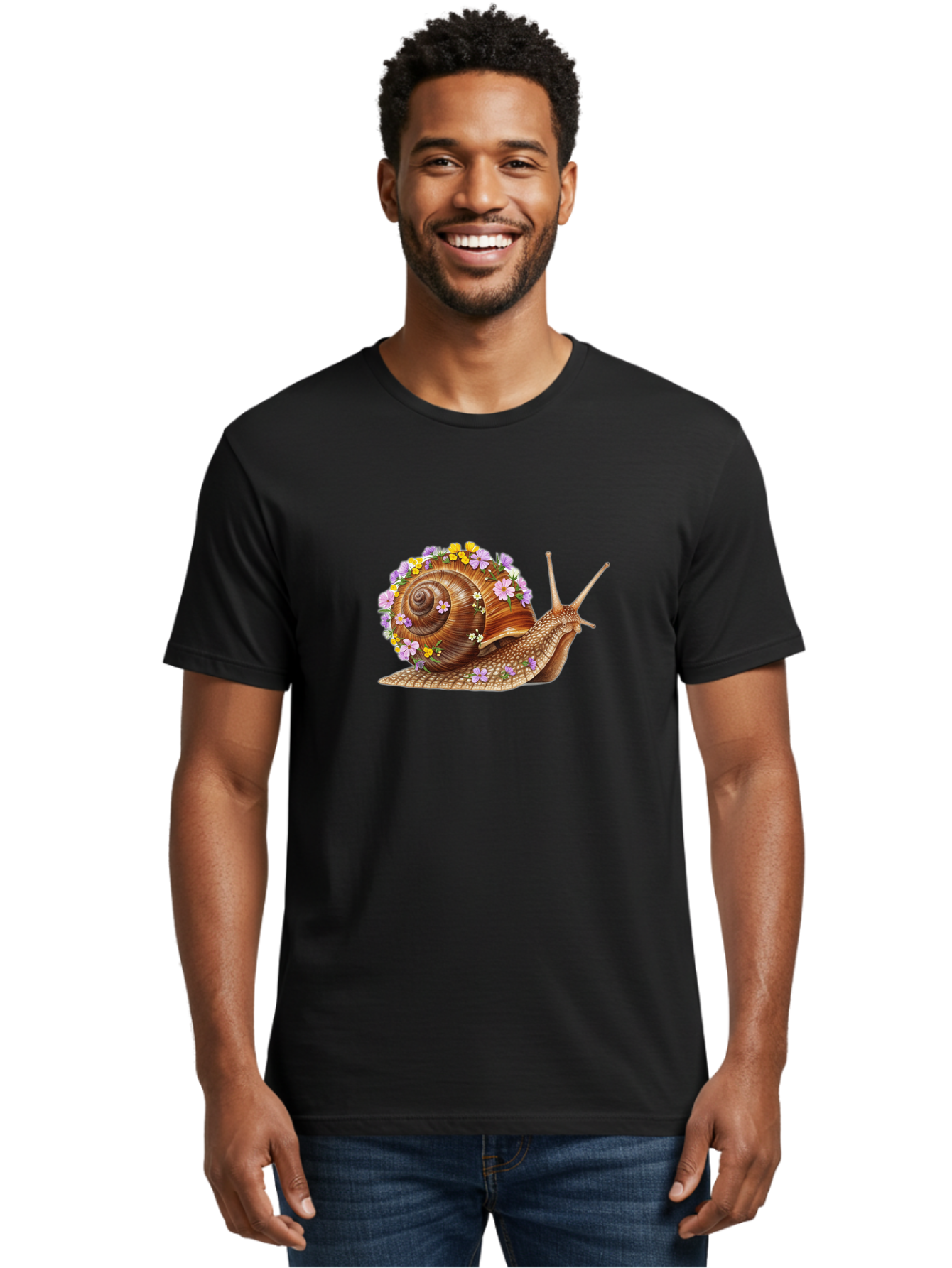 Snail-With-Flowers-2 Men'S Graphic Tee, 100% Cotton, Comfortable Casual Summer Wear, Machine Washable, Vintage Camera, Old Camera, Antique Camera, Black Camera, Classic Photography, Photography Equipment, Nostalgic Device, Film Camera, Bag021