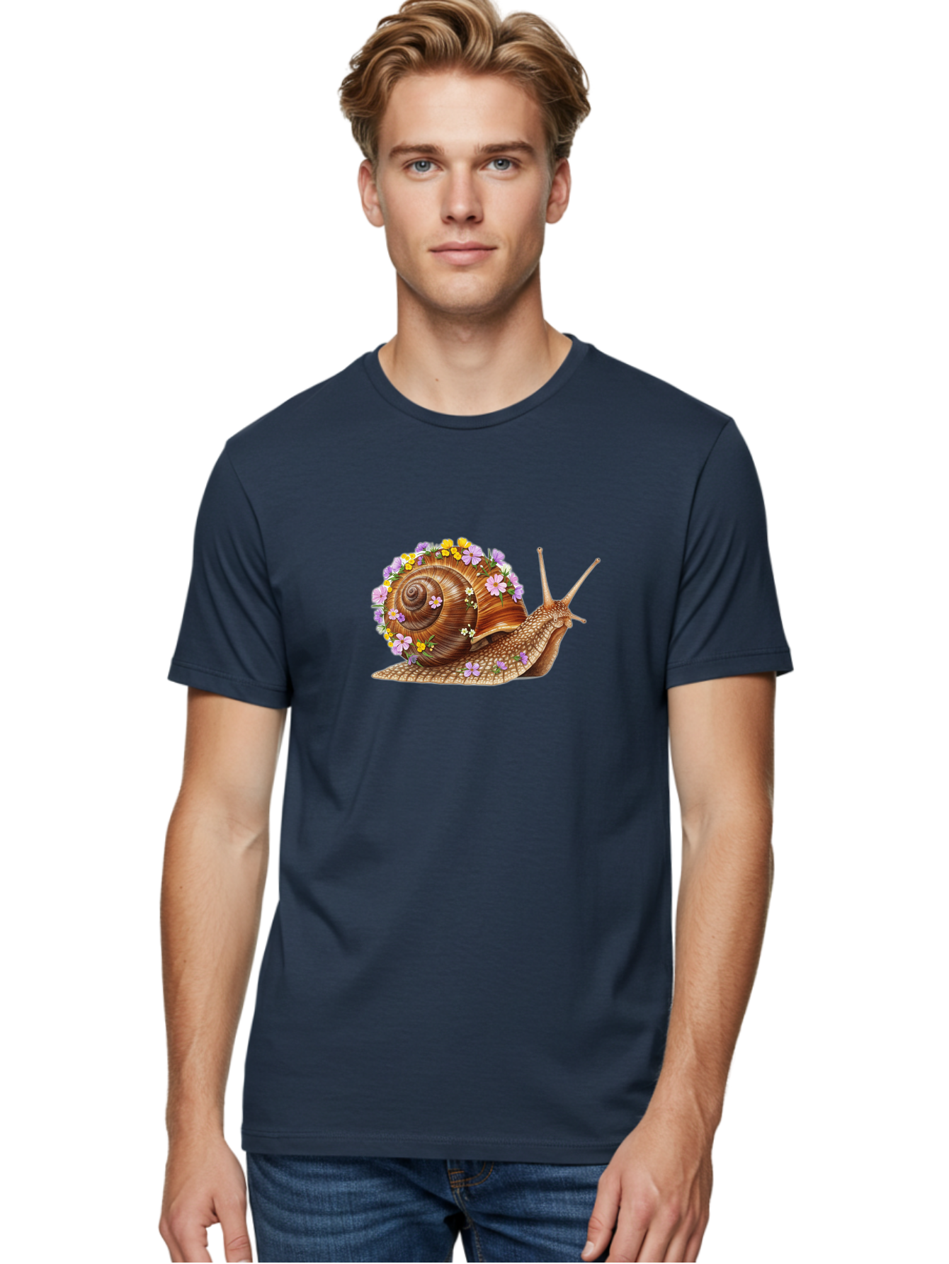 Snail-With-Flowers-2 Men'S Graphic Tee, 100% Cotton, Comfortable Casual Summer Wear, Machine Washable, Vintage Camera, Old Camera, Antique Camera, Black Camera, Classic Photography, Photography Equipment, Nostalgic Device, Film Camera, Bag021
