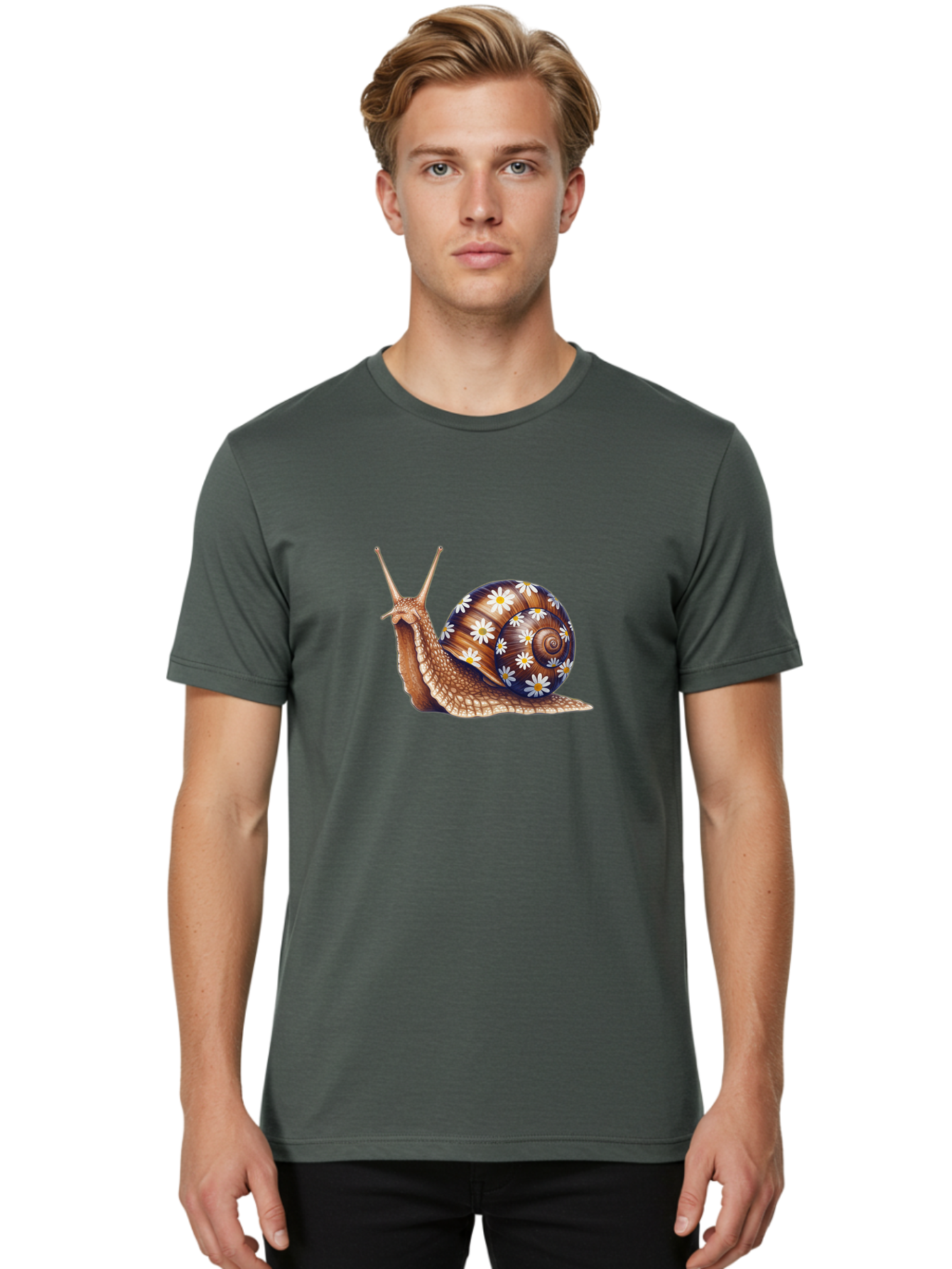 Snail-With-Flowers Men'S Graphic Tee, 100% Cotton, Comfortable Casual Summer Wear, Machine Washable, Vintage Camera, Old Camera, Antique Camera, Black Camera, Classic Photography, Photography Equipment, Nostalgic Device, Film Camera, Bag022