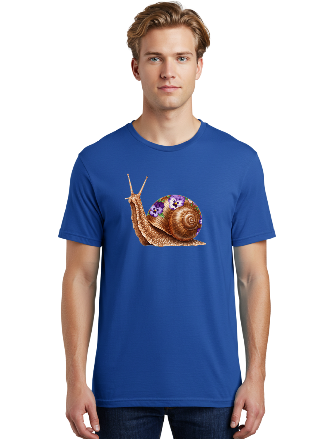 Snail-With-Purple-Flowers-1 Men'S Graphic Tee, 100% Cotton, Comfortable Casual Summer Wear, Machine Washable, Vintage Camera, Old Camera, Antique Camera, Black Camera, Classic Photography, Photography Equipment, Nostalgic Device, Film Camera, Bag025