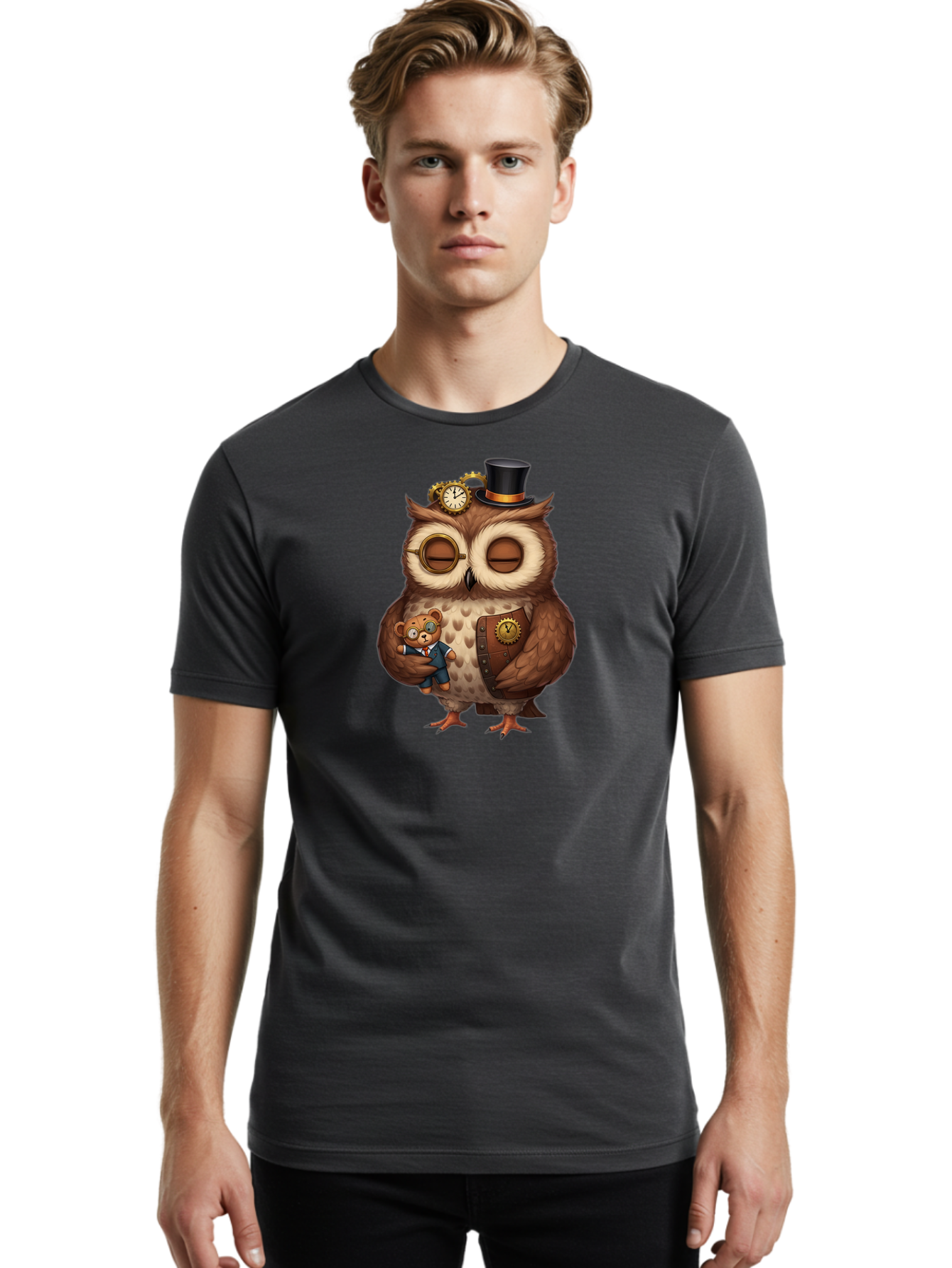 Steampunk-Owl Men'S Graphic Tee, 100% Cotton, Comfortable Casual Summer Wear, Machine Washable, Vintage Camera, Old Camera, Antique Camera, Black Camera, Classic Photography, Photography Equipment, Nostalgic Device, Film Camera, Camera Art Bag034