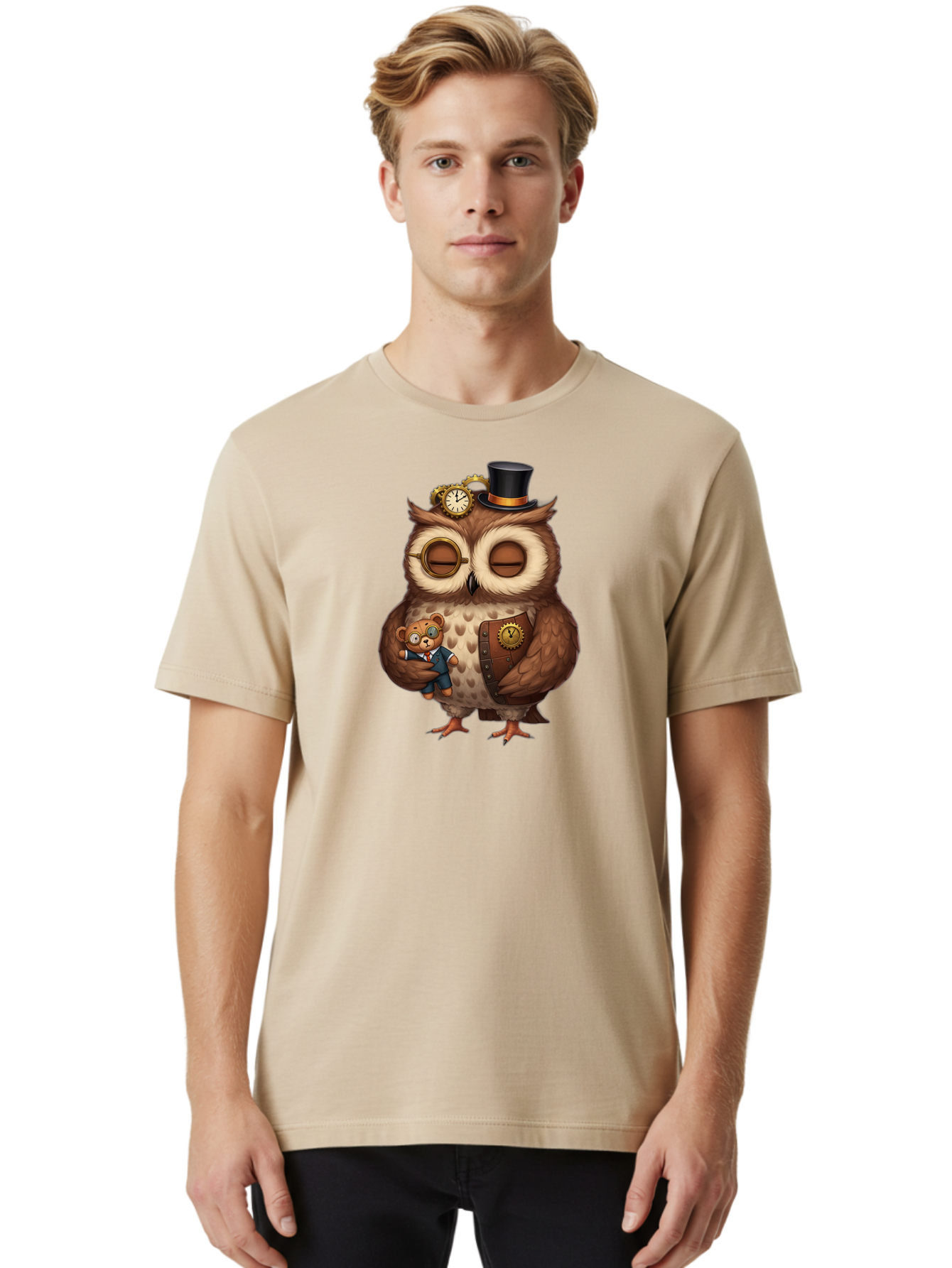 Steampunk-Owl Men'S Graphic Tee, 100% Cotton, Comfortable Casual Summer Wear, Machine Washable, Vintage Camera, Old Camera, Antique Camera, Black Camera, Classic Photography, Photography Equipment, Nostalgic Device, Film Camera, Camera Art Bag034