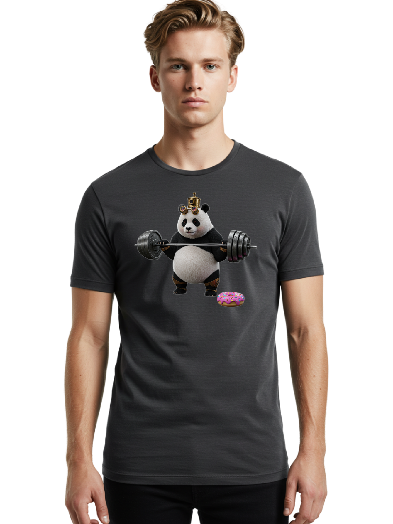Steampunk-Panda-Lifting-Weights Men'S Graphic Tee, 100% Cotton, Comfortable Casual Summer Wear, Machine Washable, Vintage Camera, Old Camera, Antique Camera, Black Camera, Classic Photography, Photography Equipment, Nostalgic Device, Bag035