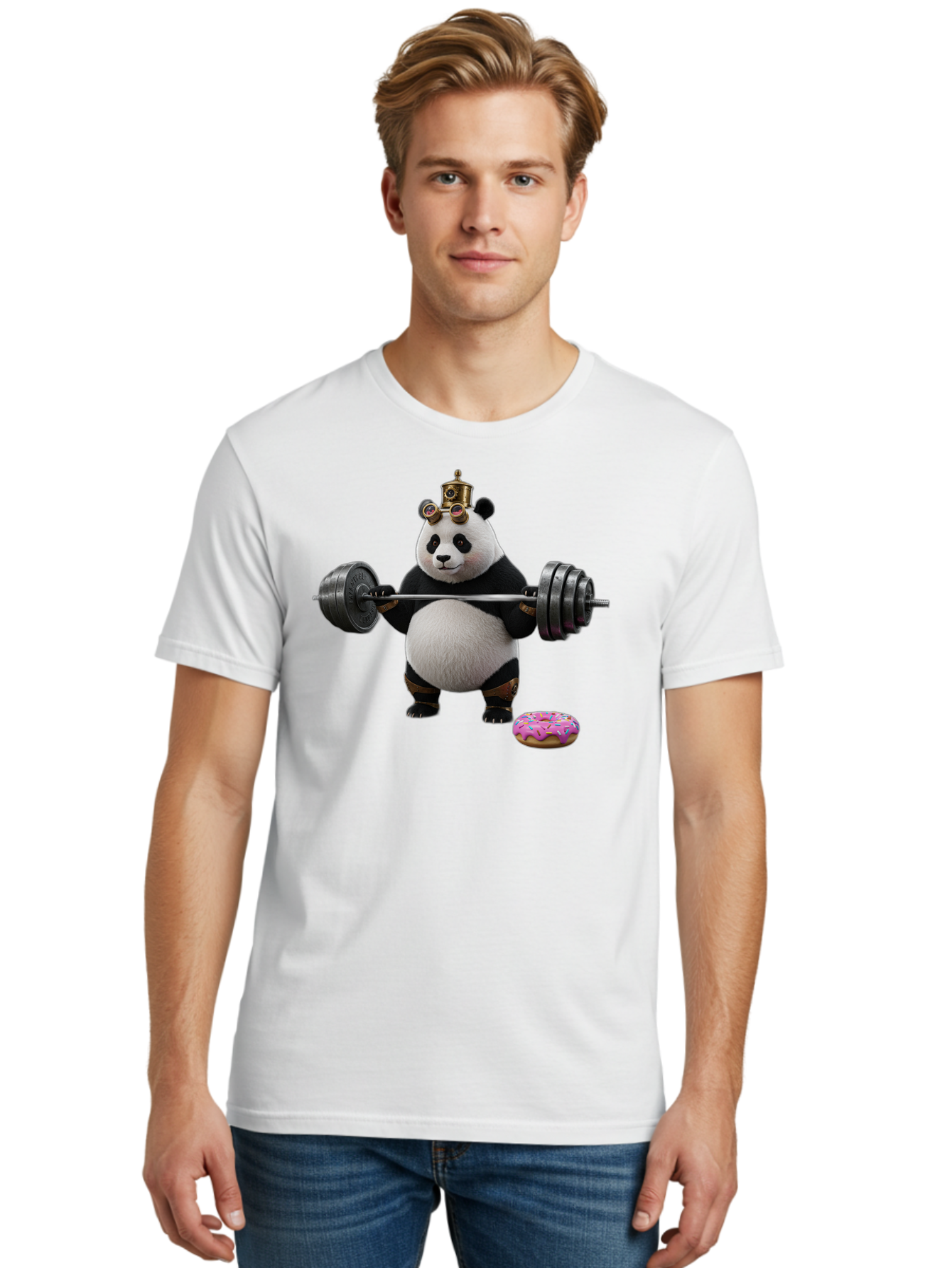 Steampunk-Panda-Lifting-Weights Men'S Graphic Tee, 100% Cotton, Comfortable Casual Summer Wear, Machine Washable, Vintage Camera, Old Camera, Antique Camera, Black Camera, Classic Photography, Photography Equipment, Nostalgic Device, Bag035