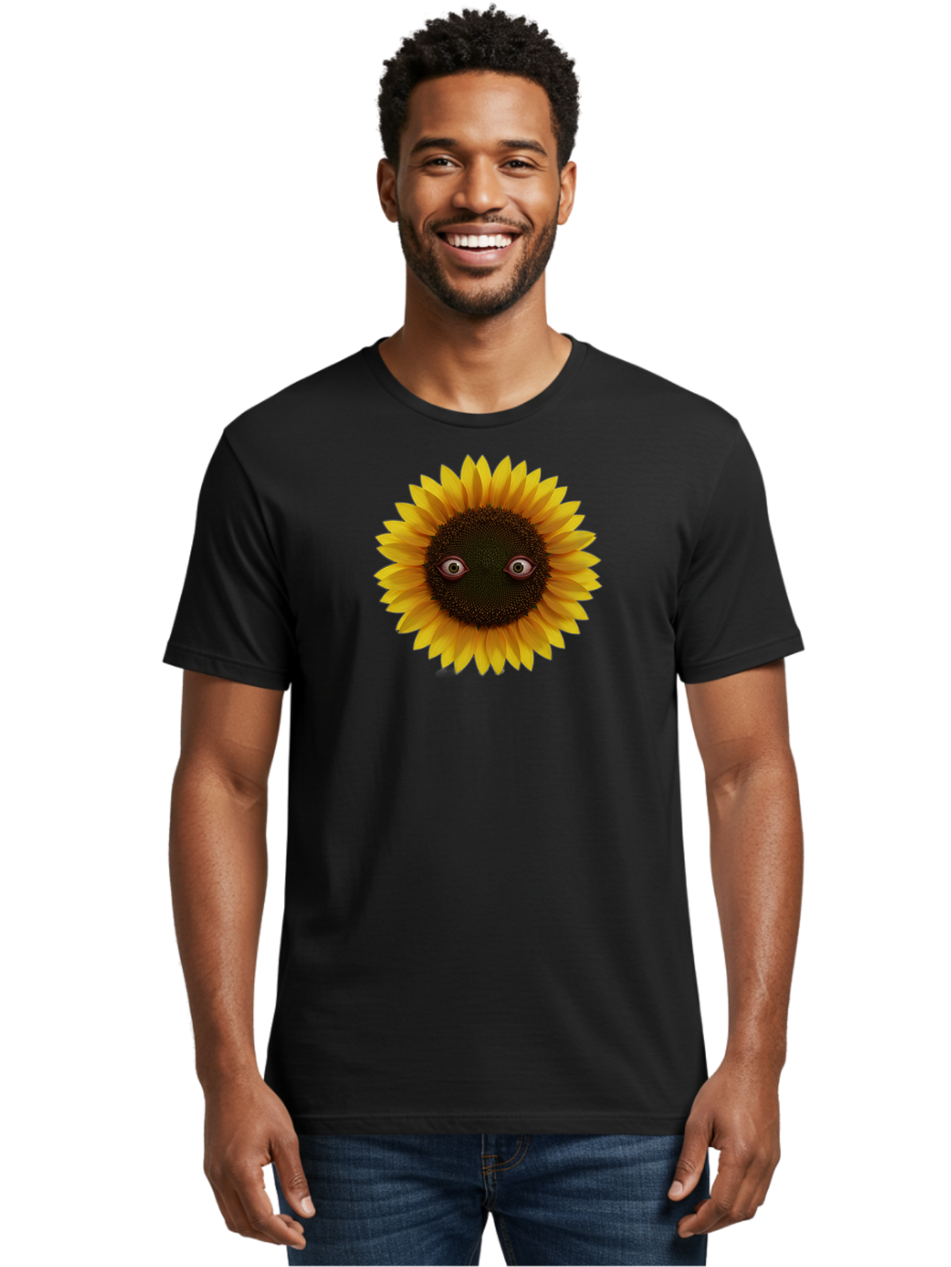 Sunflower-With-Eyes-2 Men'S Graphic Tee, 100% Cotton, Comfortable Casual Summer Wear, Machine Washable, Vintage Camera, Old Camera, Antique Camera, Black Camera, Classic Photography, Photography Equipment, Nostalgic Device, Film Camera, Bag042