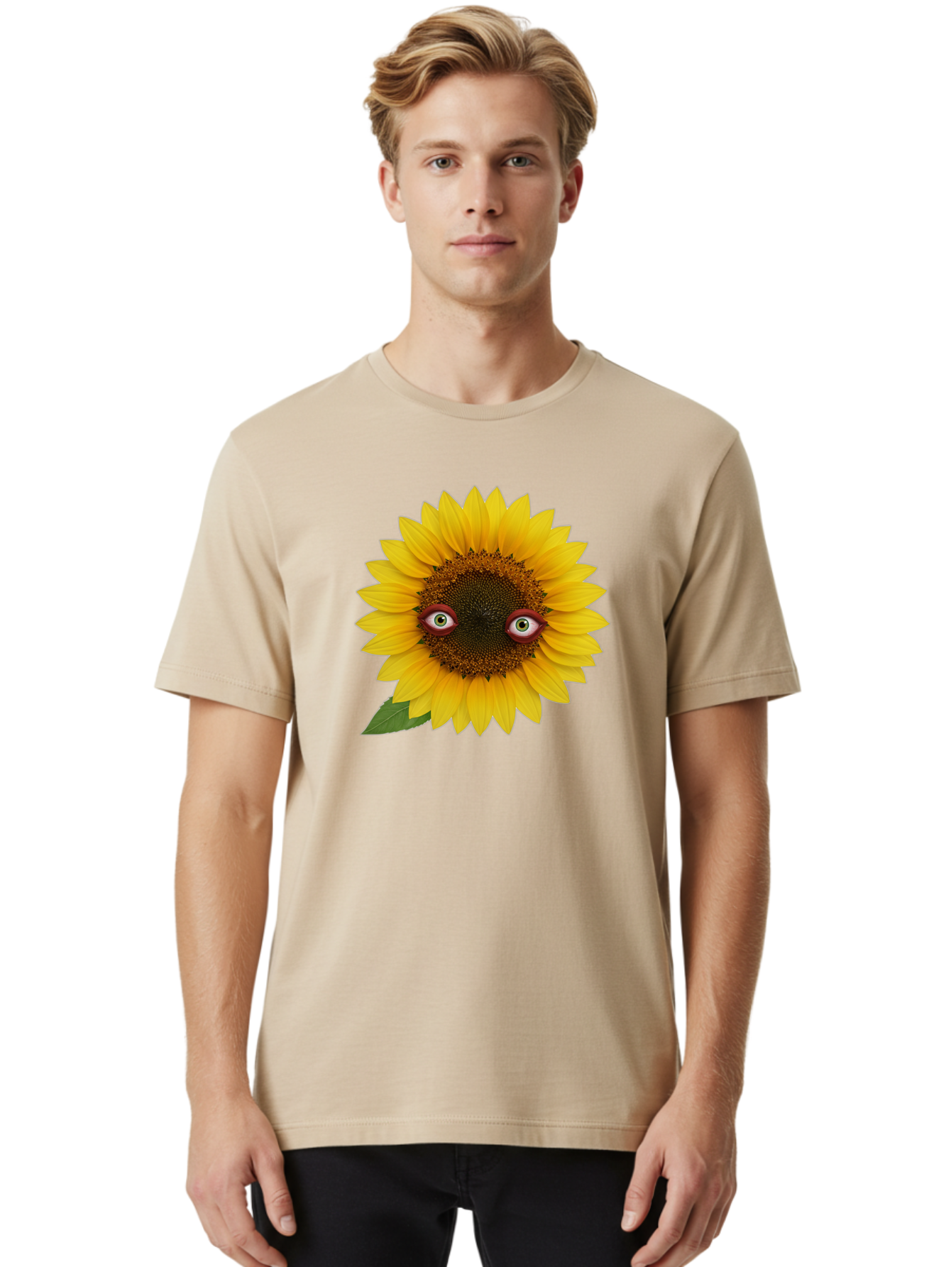 Sunflower-With-Eyes-3 Men'S Graphic Tee, 100% Cotton, Comfortable Casual Summer Wear, Machine Washable, Vintage Camera, Old Camera, Antique Camera, Black Camera, Classic Photography, Photography Equipment, Nostalgic Device, Film Camera, Bag043