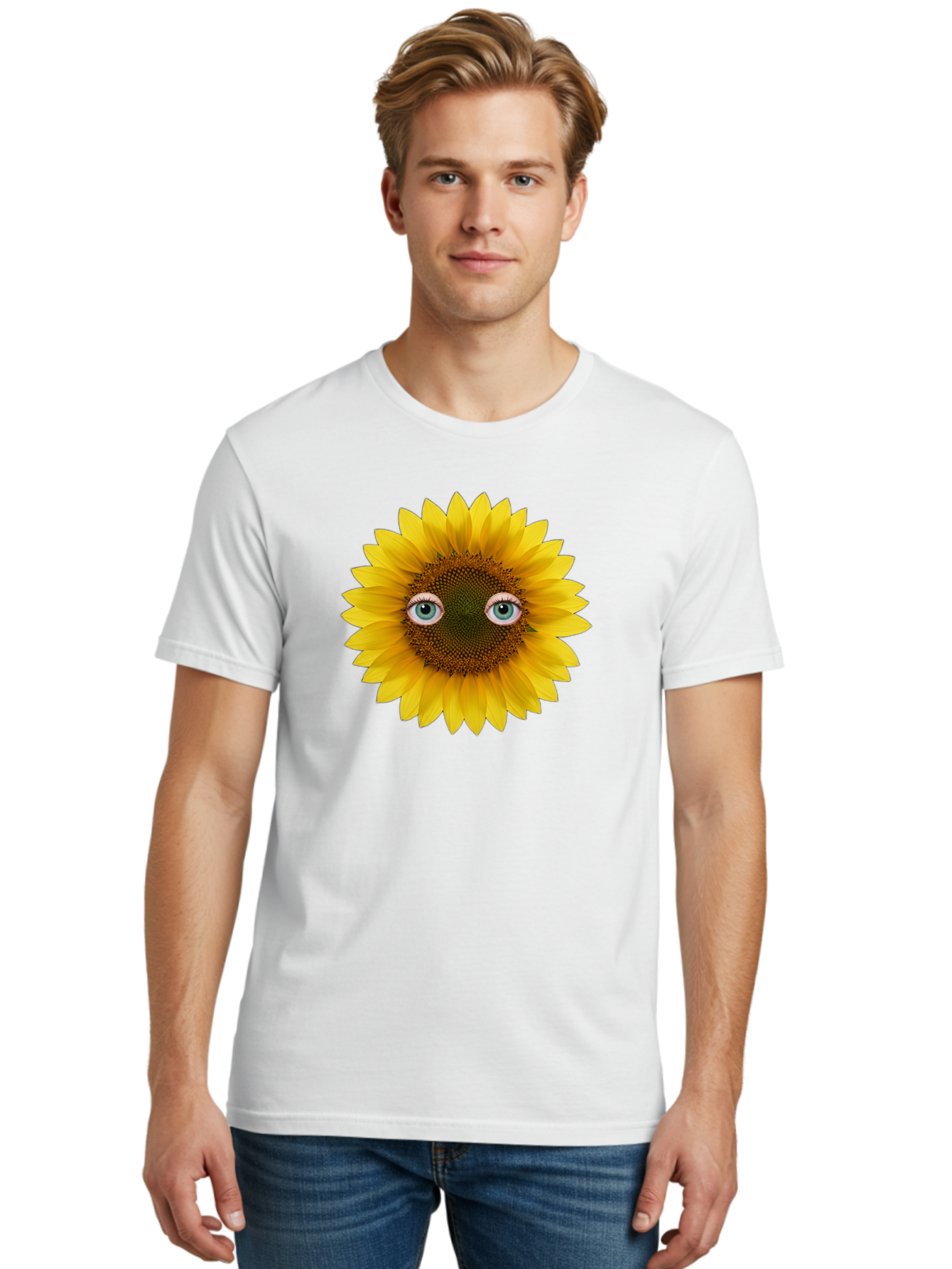 Sunflower-With-Eyes-4 Men'S Graphic Tee, 100% Cotton, Comfortable Casual Summer Wear, Machine Washable, Vintage Camera, Old Camera, Antique Camera, Black Camera, Classic Photography, Photography Equipment, Nostalgic Device, Film Camera, Bag044
