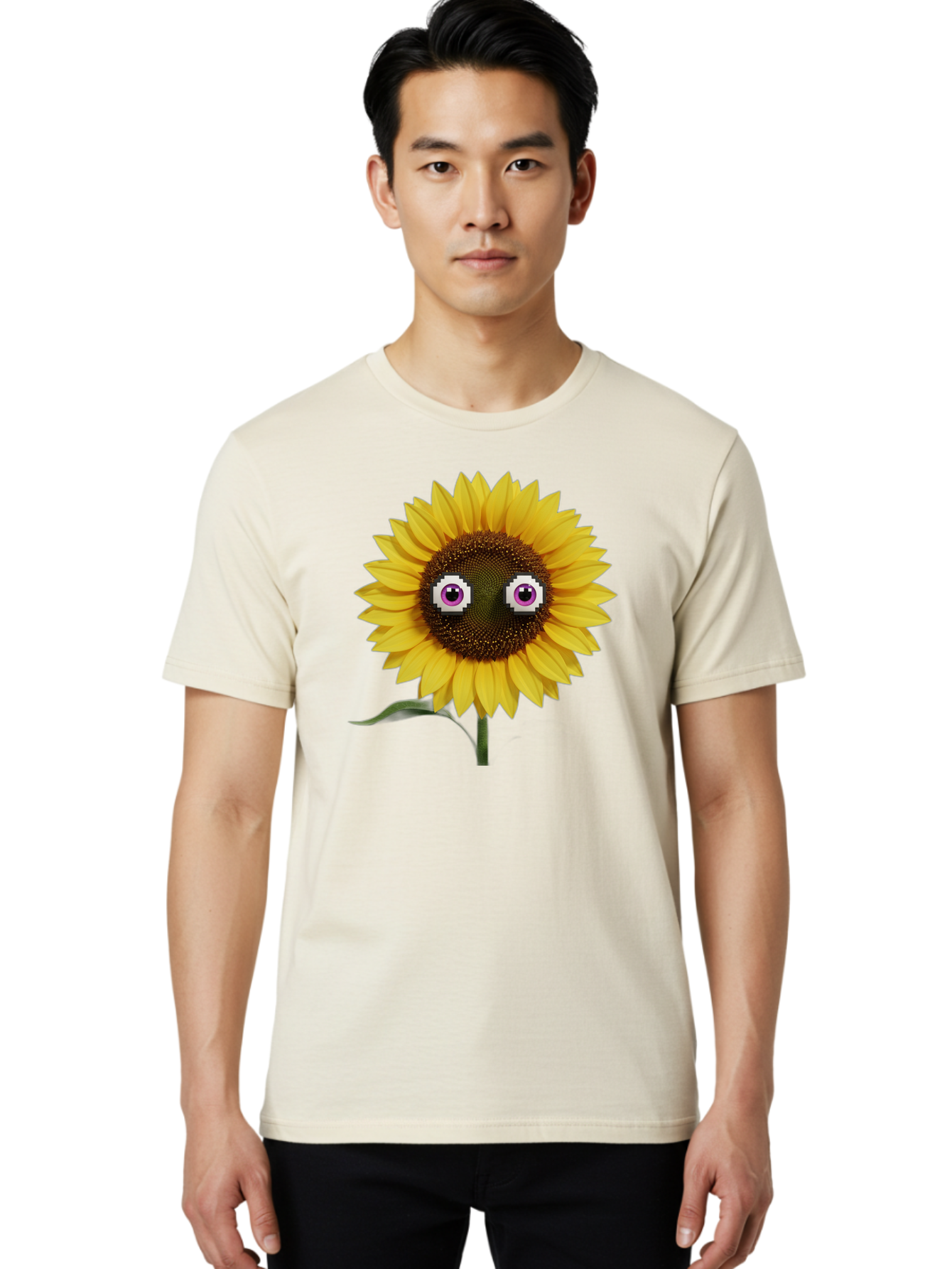 Sunflower-With-Eyes Men'S Graphic Tee, 100% Cotton, Comfortable Casual Summer Wear, Machine Washable, Vintage Camera, Old Camera, Antique Camera, Black Camera, Classic Photography, Photography Equipment, Nostalgic Device, Film Camera, Bag046