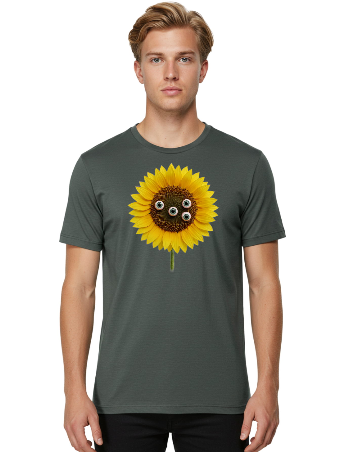 Sunflower-With-Googly-Eyes Men'S Graphic Tee, 100% Cotton, Comfortable Casual Summer Wear, Machine Washable, Vintage Camera, Old Camera, Antique Camera, Black Camera, Classic Photography, Photography Equipment, Nostalgic Device, Film Camera, Bag047