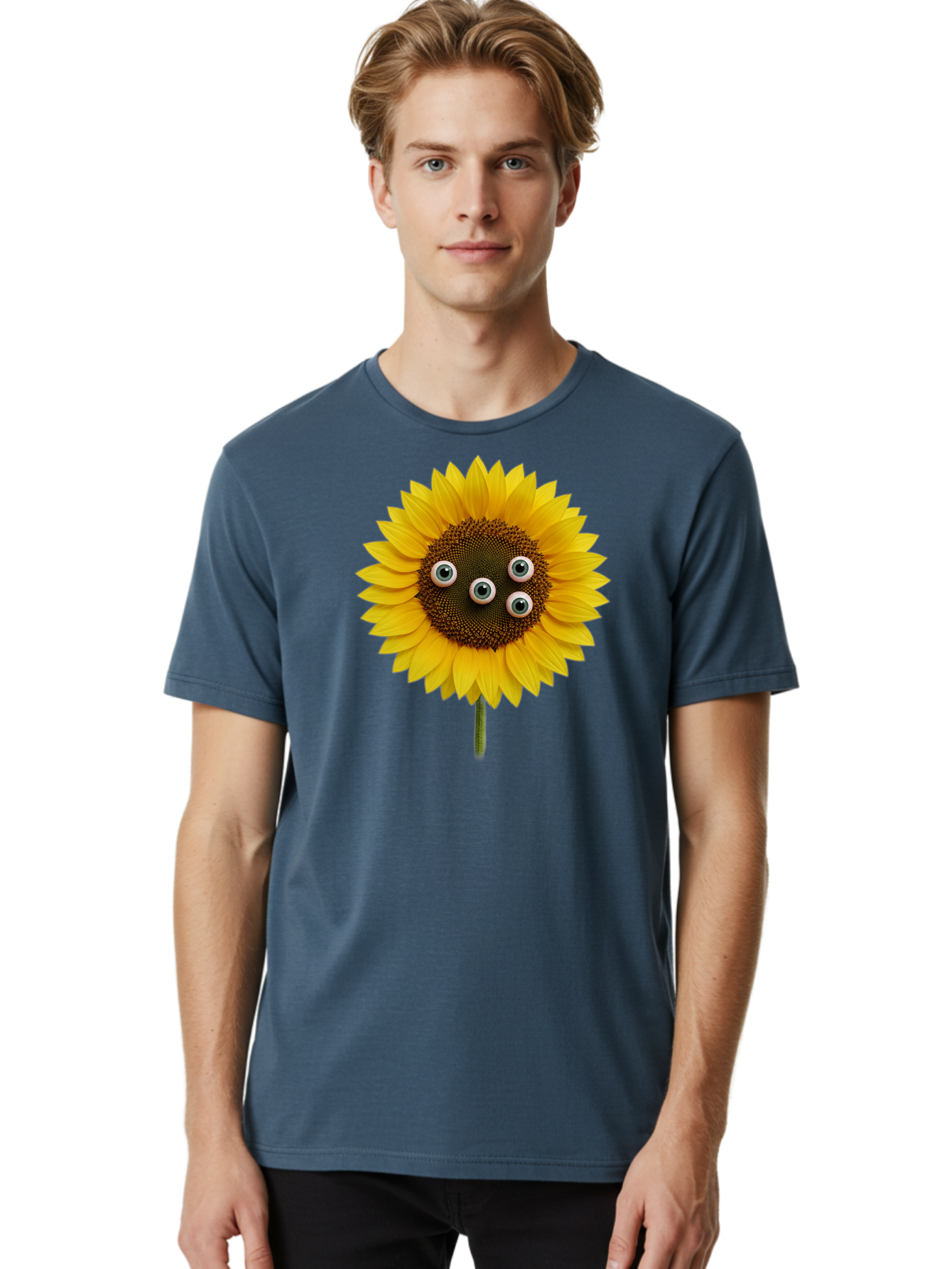 Sunflower-With-Googly-Eyes Men'S Graphic Tee, 100% Cotton, Comfortable Casual Summer Wear, Machine Washable, Vintage Camera, Old Camera, Antique Camera, Black Camera, Classic Photography, Photography Equipment, Nostalgic Device, Film Camera, Bag047