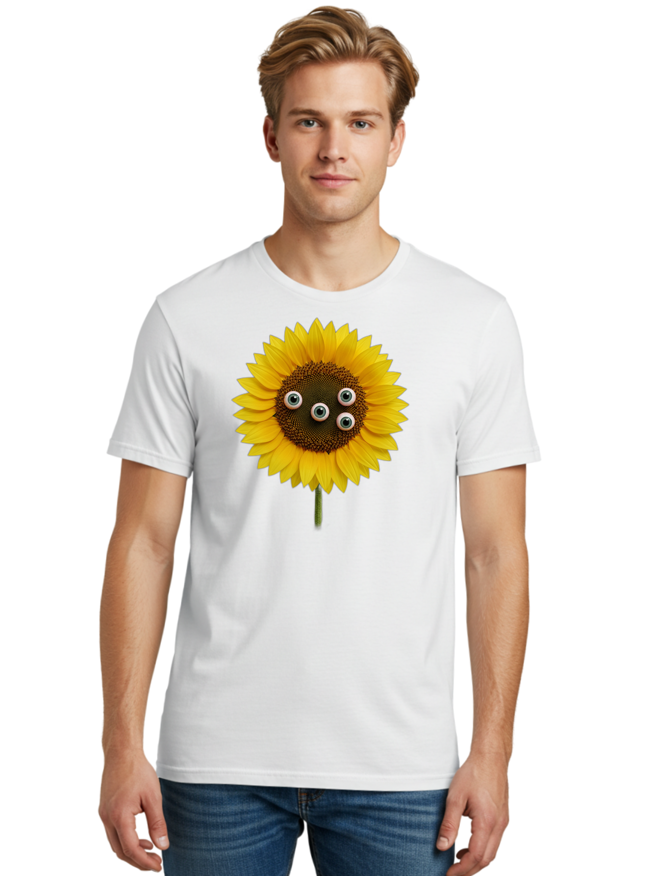 Sunflower-With-Googly-Eyes Men'S Graphic Tee, 100% Cotton, Comfortable Casual Summer Wear, Machine Washable, Vintage Camera, Old Camera, Antique Camera, Black Camera, Classic Photography, Photography Equipment, Nostalgic Device, Film Camera, Bag047