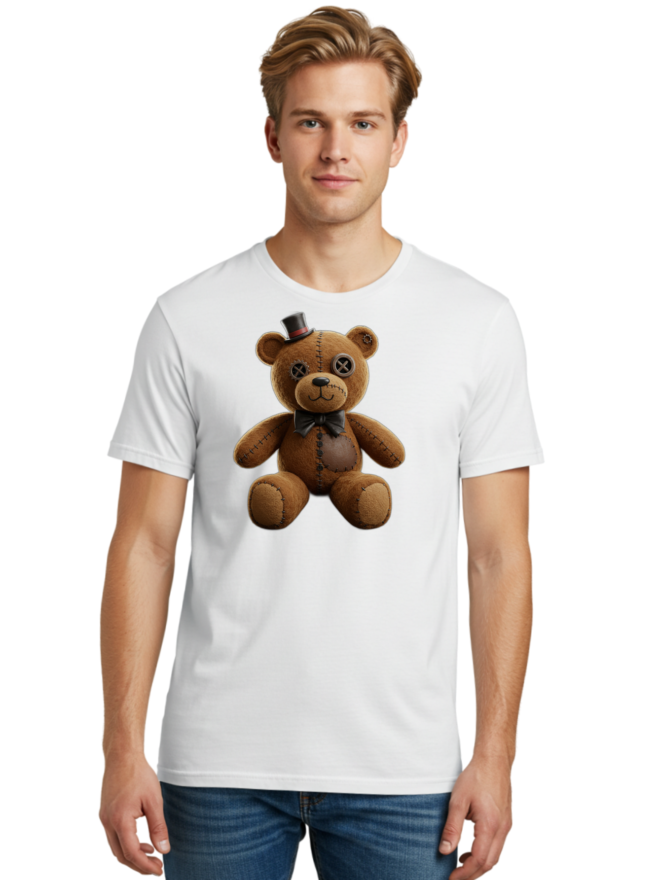 Teddy-Bear-With-Top-Hat Men'S Graphic Tee, 100% Cotton, Comfortable Casual Summer Wear, Machine Washable, Vintage Camera, Old Camera, Antique Camera, Black Camera, Classic Photography, Photography Equipment, Nostalgic Device, Film Camera, Bag056