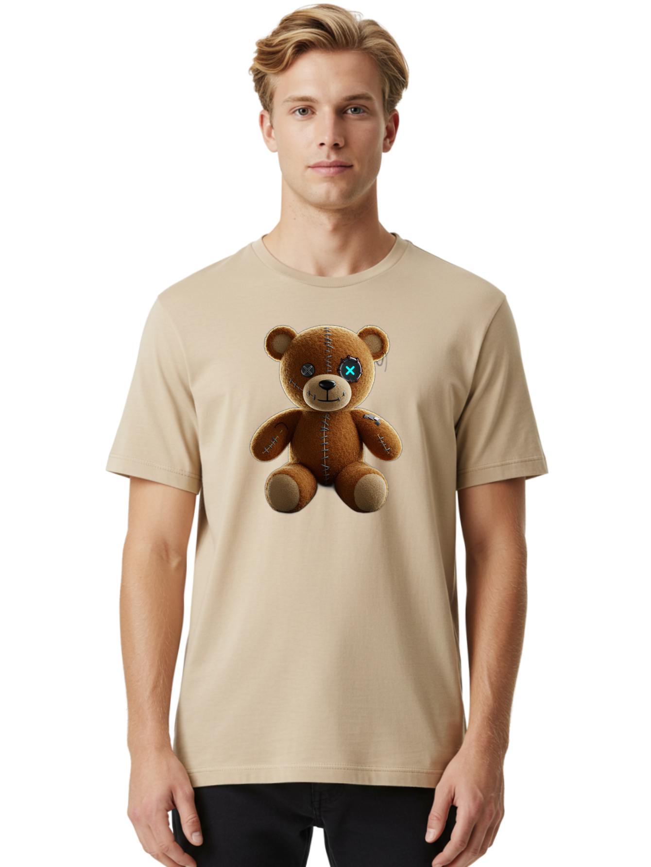 Teddy-Bear-With-X-Stitch-Eyes Men'S Graphic Tee, 100% Cotton, Comfortable Casual Summer Wear, Machine Washable, Vintage Camera, Old Camera, Antique Camera, Black Camera, Classic Photography, Photography Equipment, Nostalgic Device, Bag058