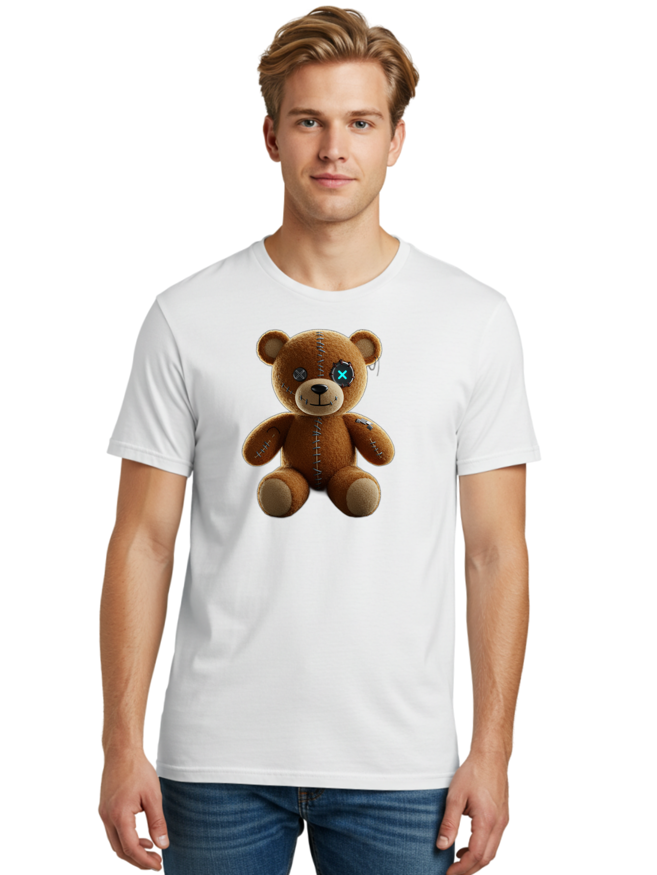 Teddy-Bear-With-X-Stitch-Eyes Men'S Graphic Tee, 100% Cotton, Comfortable Casual Summer Wear, Machine Washable, Vintage Camera, Old Camera, Antique Camera, Black Camera, Classic Photography, Photography Equipment, Nostalgic Device, Bag058