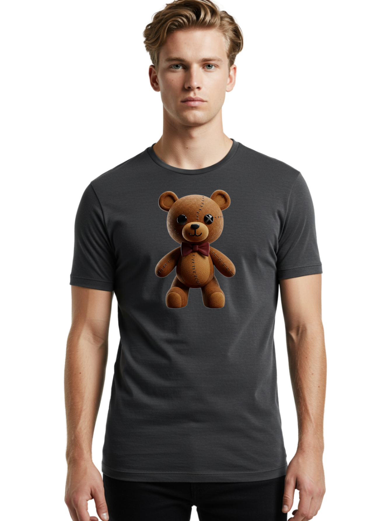 Teddy-Bear-With-X-Stitched-Eye Men'S Graphic Tee, 100% Cotton, Comfortable Casual Summer Wear, Machine Washable, Vintage Camera, Old Camera, Antique Camera, Black Camera, Classic Photography, Photography Equipment, Nostalgic Device, Bag059