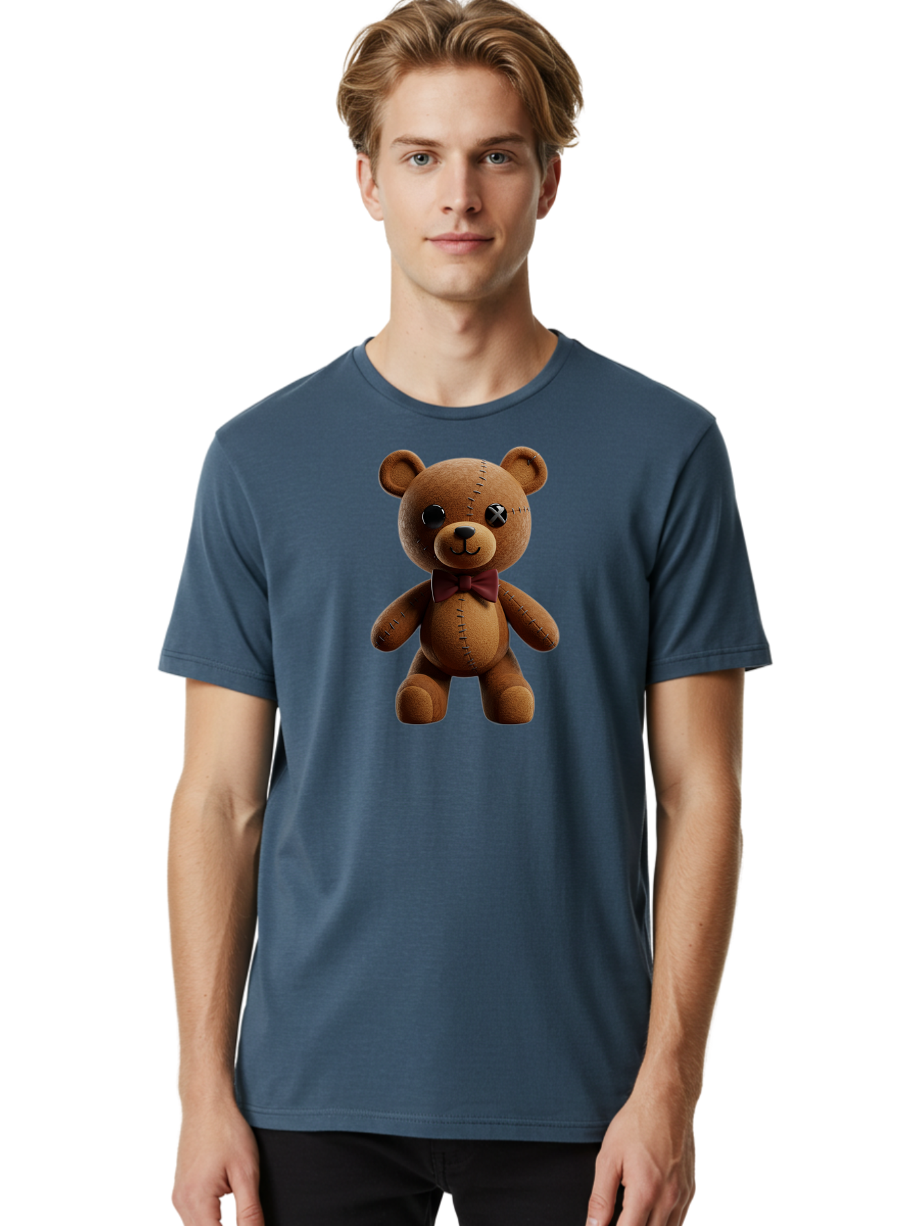Teddy-Bear-With-X-Stitched-Eye Men'S Graphic Tee, 100% Cotton, Comfortable Casual Summer Wear, Machine Washable, Vintage Camera, Old Camera, Antique Camera, Black Camera, Classic Photography, Photography Equipment, Nostalgic Device, Bag059