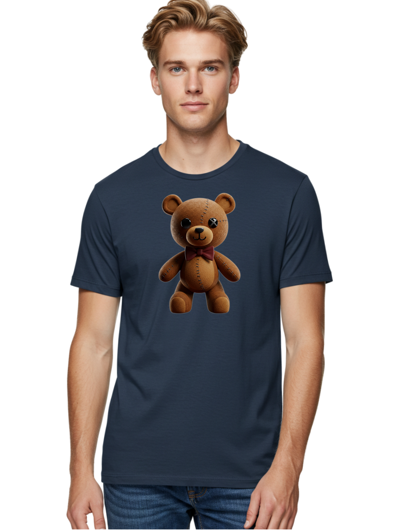Teddy-Bear-With-X-Stitched-Eye Men'S Graphic Tee, 100% Cotton, Comfortable Casual Summer Wear, Machine Washable, Vintage Camera, Old Camera, Antique Camera, Black Camera, Classic Photography, Photography Equipment, Nostalgic Device, Bag059
