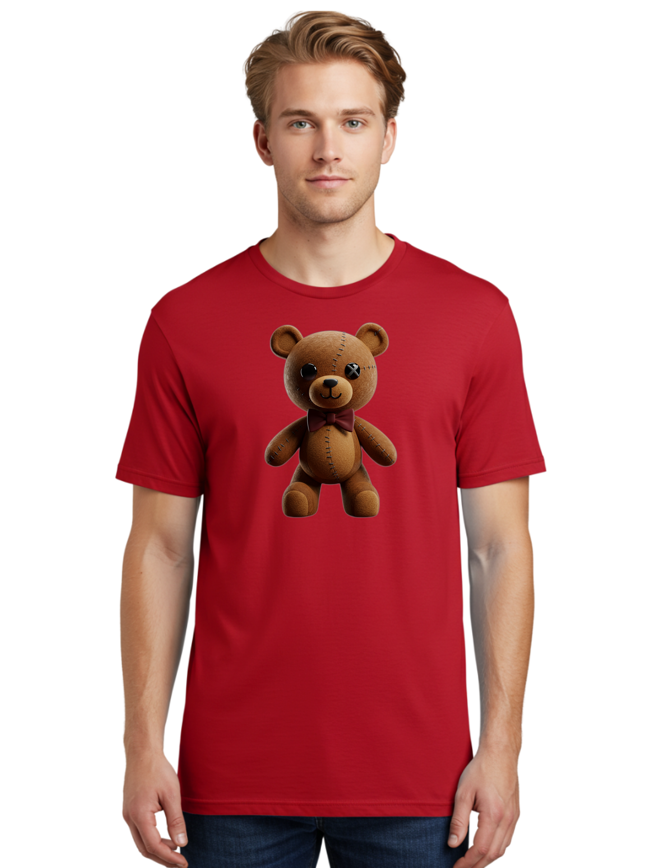 Teddy-Bear-With-X-Stitched-Eye Men'S Graphic Tee, 100% Cotton, Comfortable Casual Summer Wear, Machine Washable, Vintage Camera, Old Camera, Antique Camera, Black Camera, Classic Photography, Photography Equipment, Nostalgic Device, Bag059