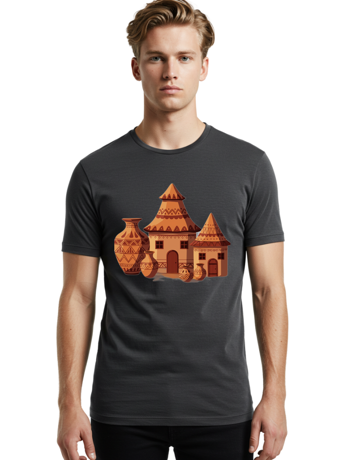 African-Huts-And-Vases Men'S Graphic Tee, 100% Cotton, Comfortable Casual Summer Wear, Machine Washable, Vintage Camera, Old Camera, Antique Camera, Black Camera, Classic Photography, Photography Equipment, Nostalgic Device, Film Camera, Bag130