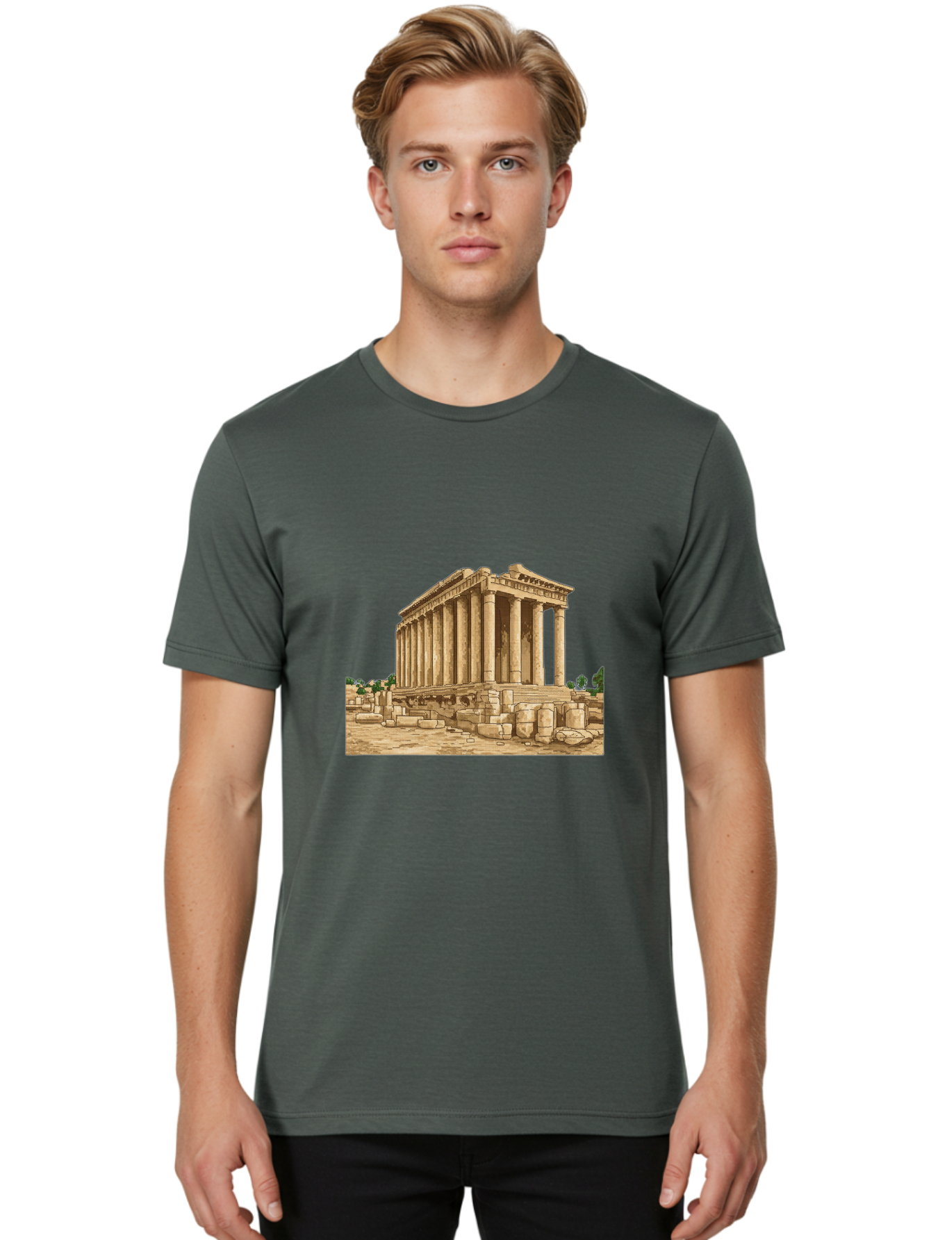 Ancient-Greek-Temple Men'S Graphic Tee, 100% Cotton, Comfortable Casual Summer Wear, Machine Washable, Vintage Camera, Old Camera, Antique Camera, Black Camera, Classic Photography, Photography Equipment, Nostalgic Device, Film Camera, Bag134