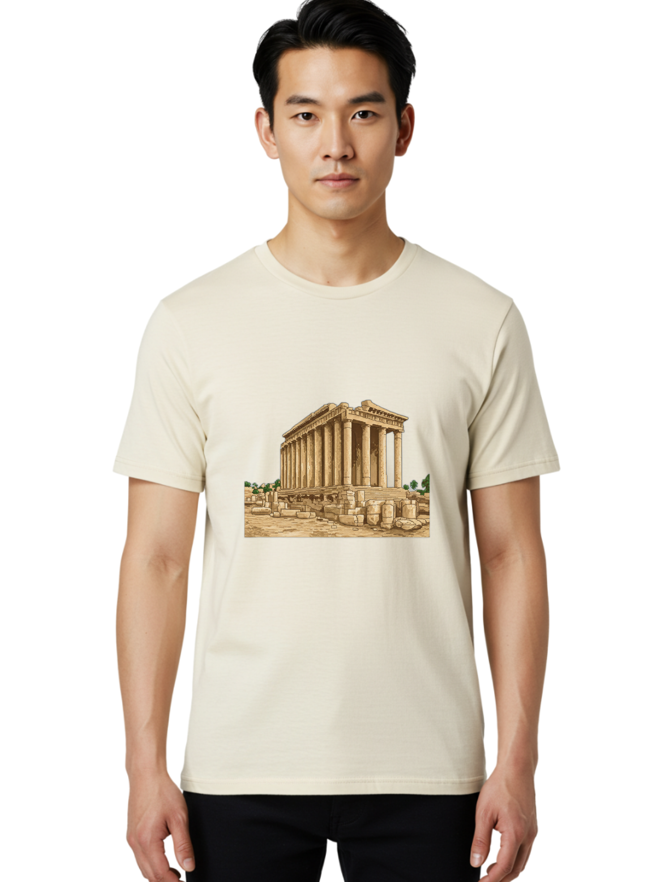 Ancient-Greek-Temple Men'S Graphic Tee, 100% Cotton, Comfortable Casual Summer Wear, Machine Washable, Vintage Camera, Old Camera, Antique Camera, Black Camera, Classic Photography, Photography Equipment, Nostalgic Device, Film Camera, Bag134