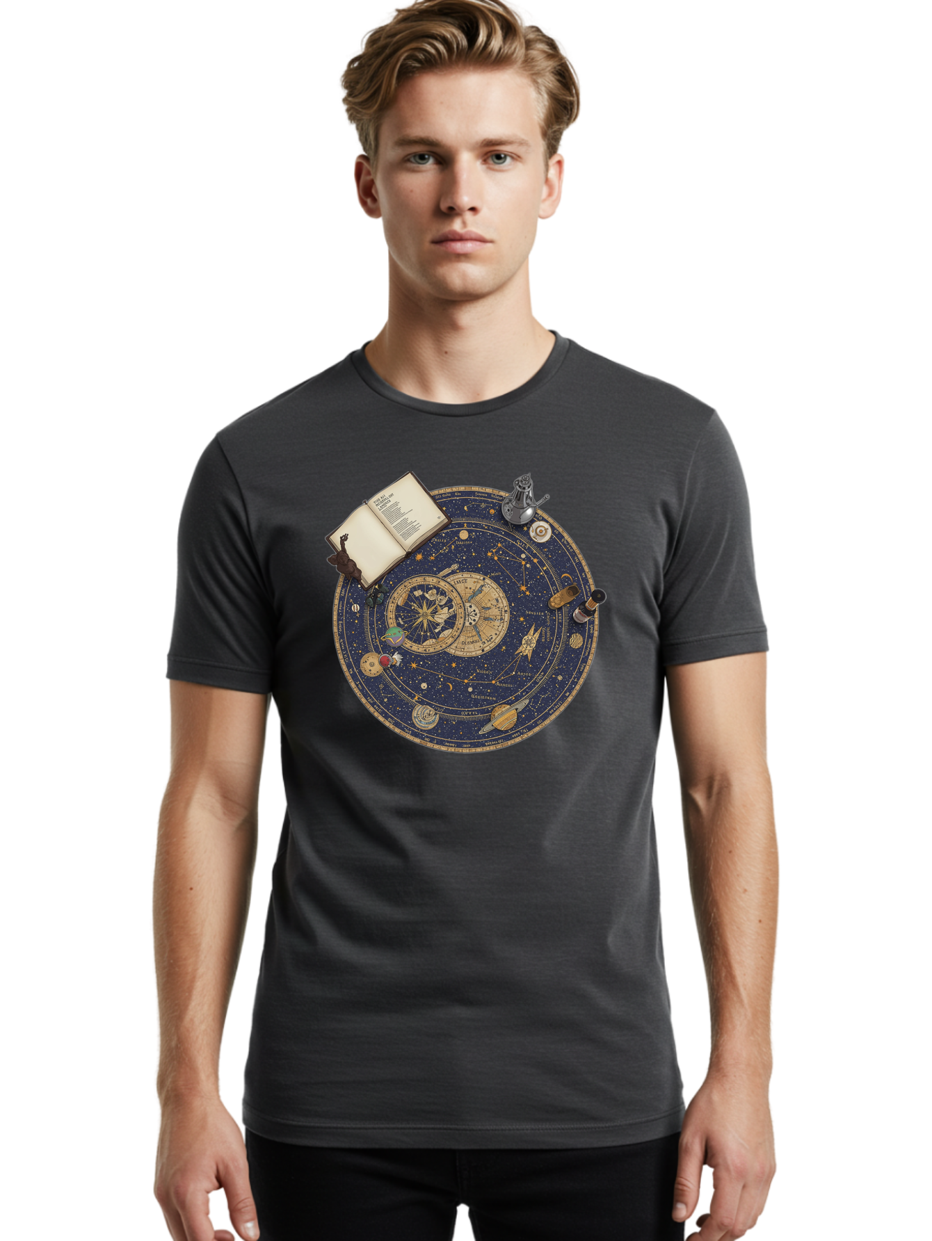 Astronomy-Wheel Men'S Graphic Tee, 100% Cotton, Comfortable Casual Summer Wear, Machine Washable, Vintage Camera, Old Camera, Antique Camera, Black Camera, Classic Photography, Photography Equipment, Nostalgic Device, Film Camera, Camera Art Bag153