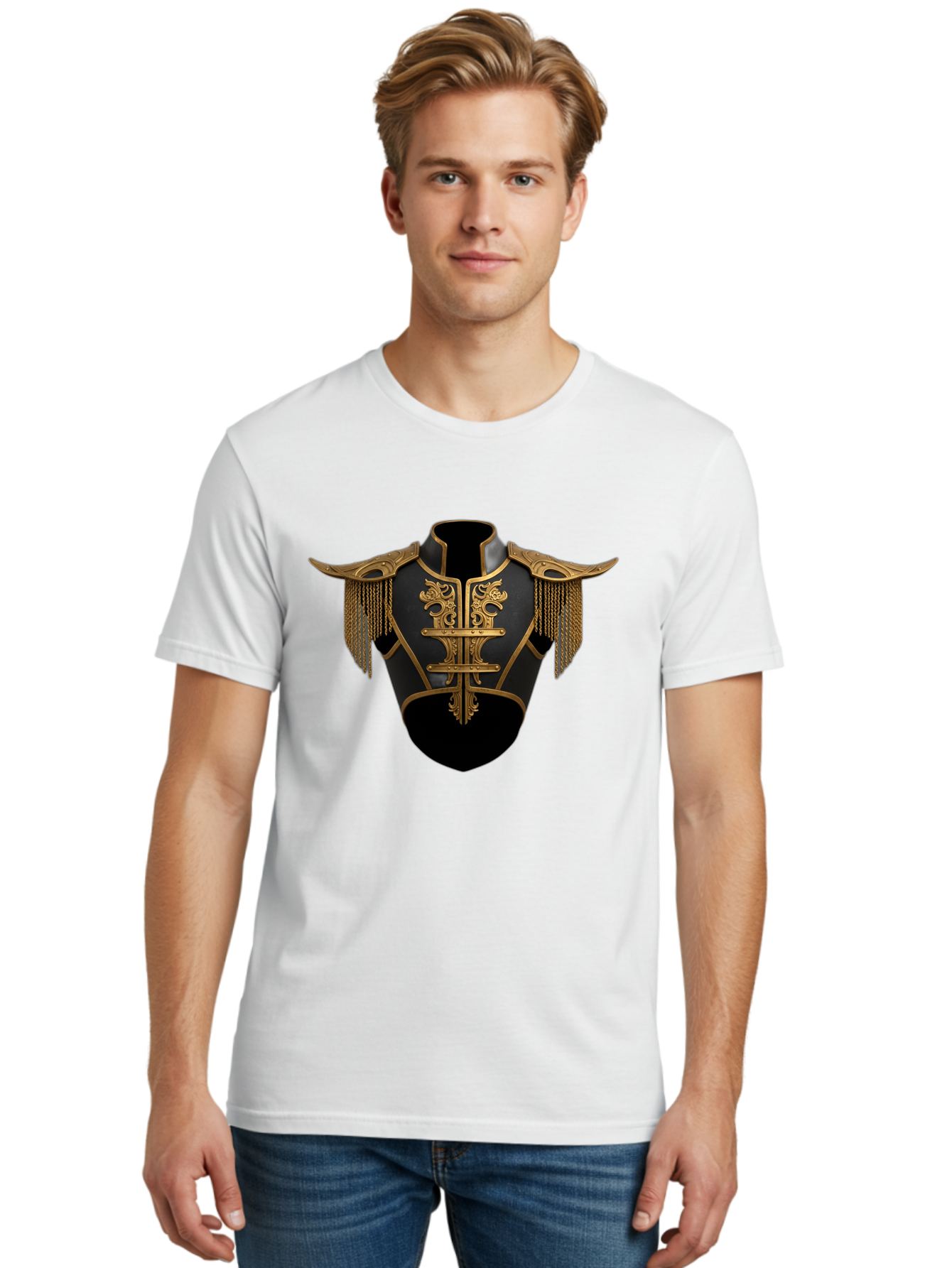Black-And-Gold-Cuirass Men'S Graphic Tee, 100% Cotton, Comfortable Casual Summer Wear, Machine Washable, Vintage Camera, Old Camera, Antique Camera, Black Camera, Classic Photography, Photography Equipment, Nostalgic Device, Film Camera, Bag173