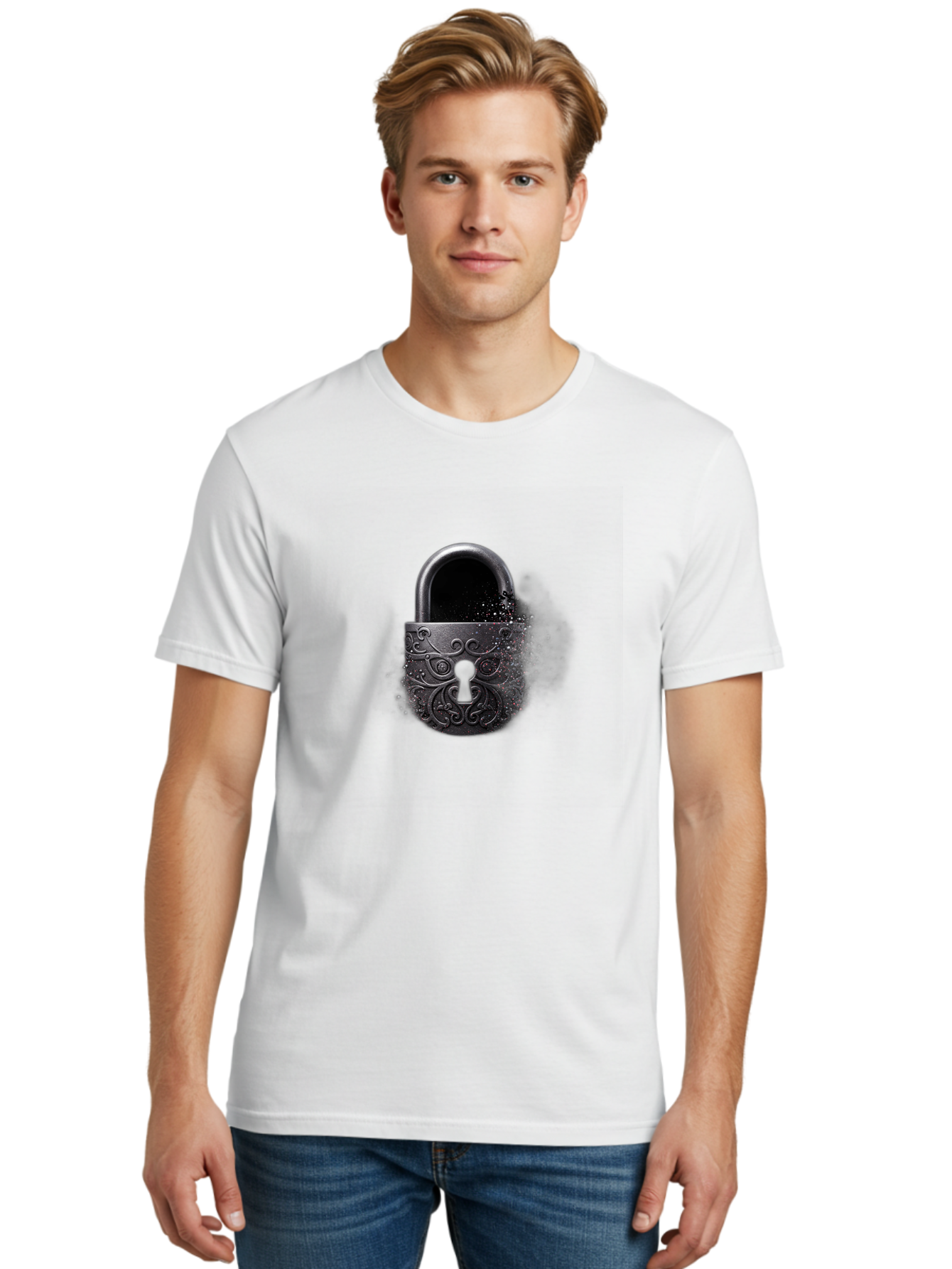 Black-Padlock Men'S Graphic Tee, 100% Cotton, Comfortable Casual Summer Wear, Machine Washable, Vintage Camera, Old Camera, Antique Camera, Black Camera, Classic Photography, Photography Equipment, Nostalgic Device, Film Camera, Camera Art Bag181