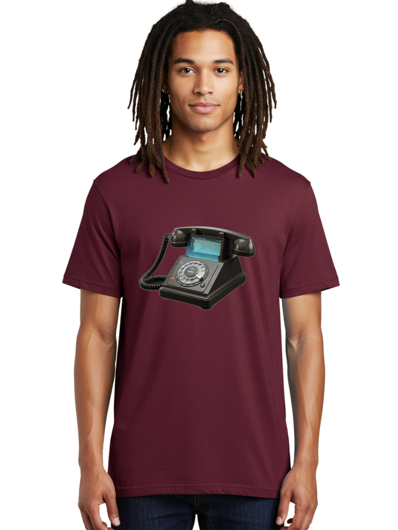 Black-Rotary-Phone-With-Lcd-Screen Men'S Graphic Tee, 100% Cotton, Comfortable Casual Summer Wear, Machine Washable, Vintage Camera, Old Camera, Antique Camera, Black Camera, Classic Photography, Photography Equipment, Nostalgic Device, Bag182