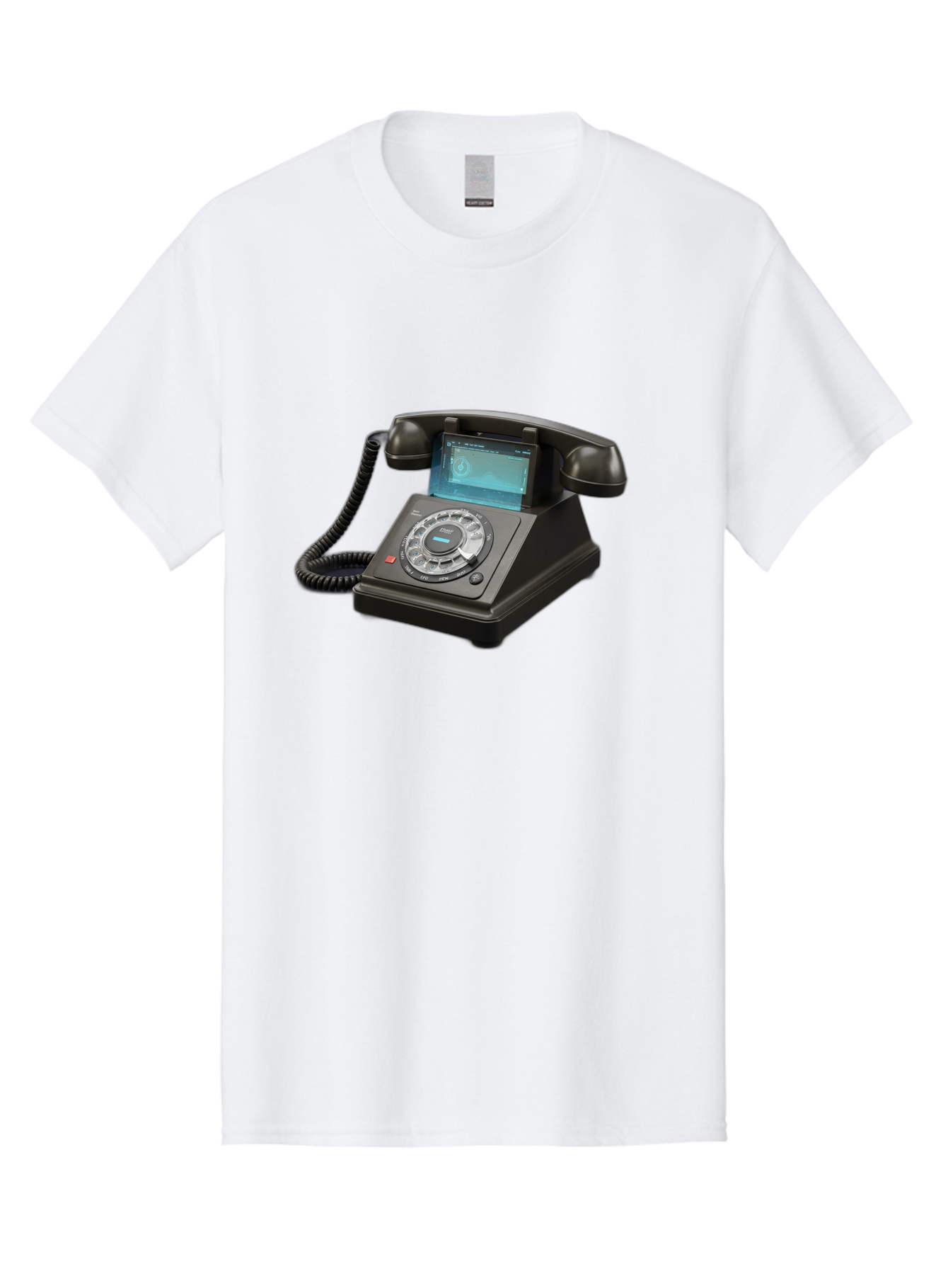 Black-Rotary-Phone-With-Lcd-Screen Men'S Graphic Tee, 100% Cotton, Comfortable Casual Summer Wear, Machine Washable, Vintage Camera, Old Camera, Antique Camera, Black Camera, Classic Photography, Photography Equipment, Nostalgic Device, Bag182