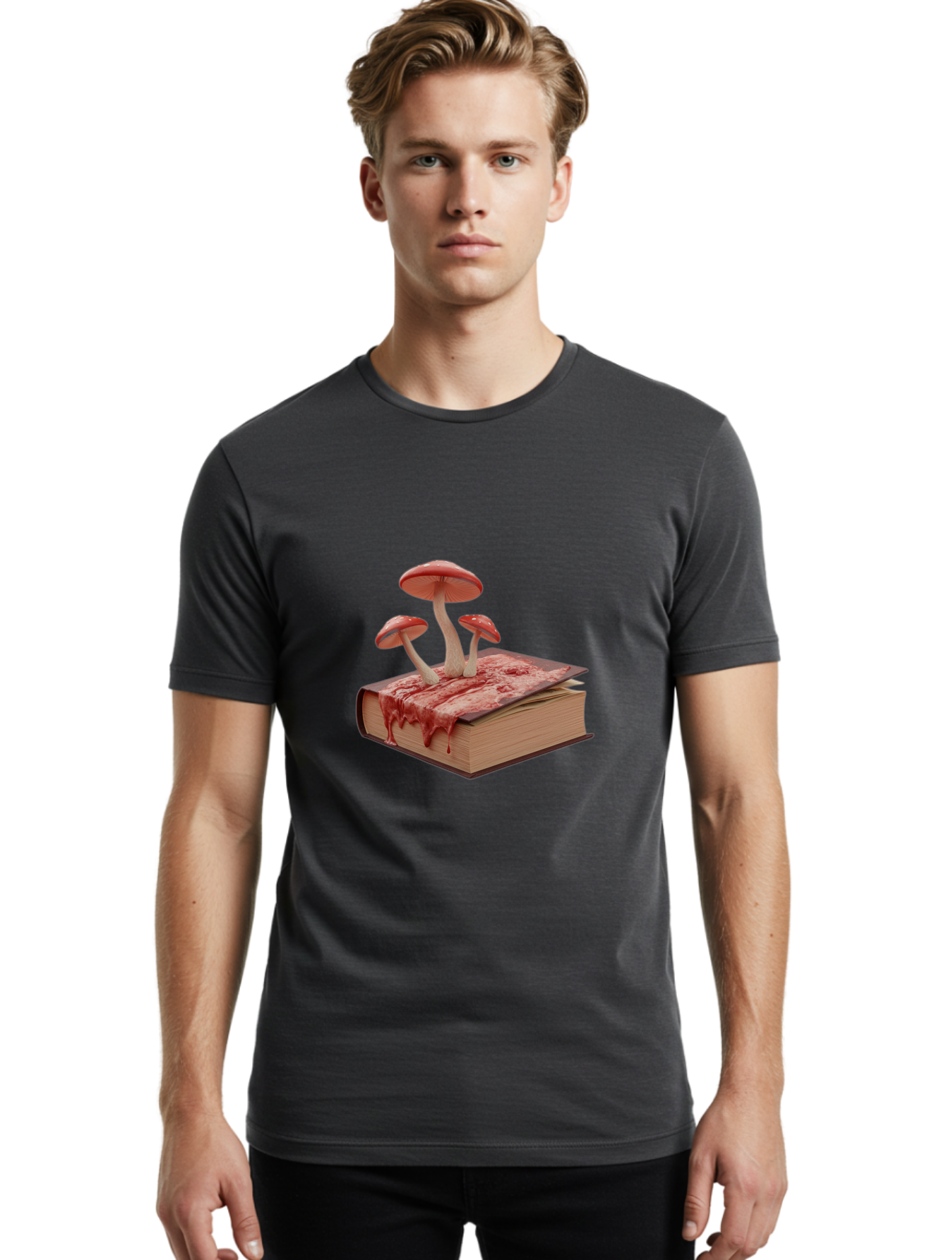 Bloody-Book-With-Mushrooms Men'S Graphic Tee, 100% Cotton, Comfortable Casual Summer Wear, Machine Washable, Vintage Camera, Old Camera, Antique Camera, Black Camera, Classic Photography, Photography Equipment, Nostalgic Device, Film Camera, Bag183