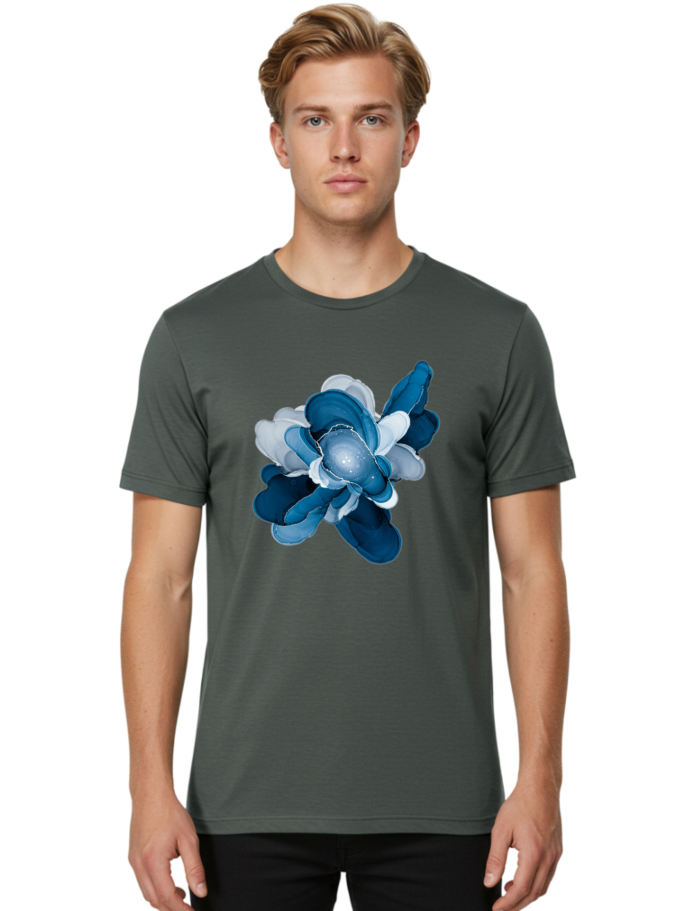 Blue-Digital-Flower Men'S Graphic Tee, 100% Cotton, Comfortable Casual Summer Wear, Machine Washable, Vintage Camera, Old Camera, Antique Camera, Black Camera, Classic Photography, Photography Equipment, Nostalgic Device, Film Camera, Bag191