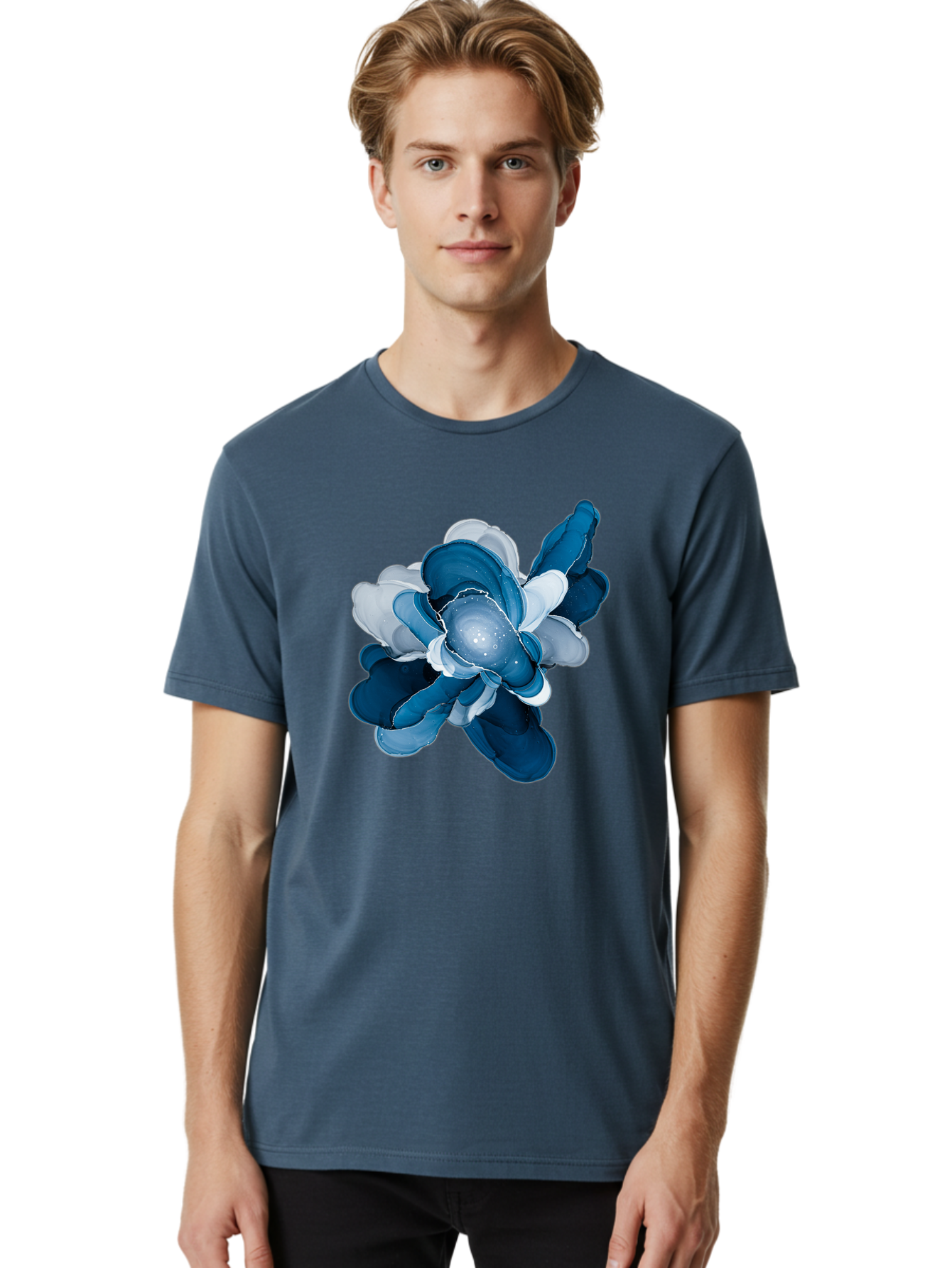 Blue-Digital-Flower Men'S Graphic Tee, 100% Cotton, Comfortable Casual Summer Wear, Machine Washable, Vintage Camera, Old Camera, Antique Camera, Black Camera, Classic Photography, Photography Equipment, Nostalgic Device, Film Camera, Bag191