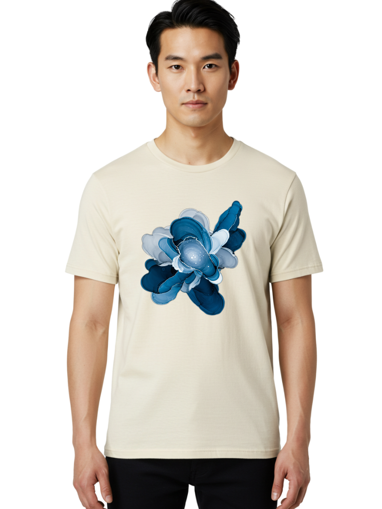 Blue-Digital-Flower Men'S Graphic Tee, 100% Cotton, Comfortable Casual Summer Wear, Machine Washable, Vintage Camera, Old Camera, Antique Camera, Black Camera, Classic Photography, Photography Equipment, Nostalgic Device, Film Camera, Bag191