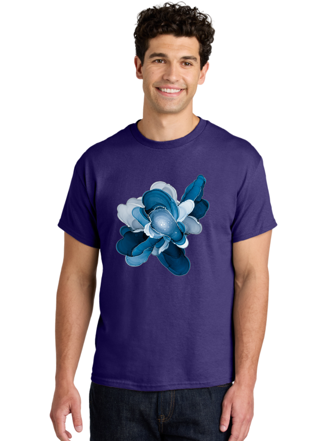 Blue-Digital-Flower Men'S Graphic Tee, 100% Cotton, Comfortable Casual Summer Wear, Machine Washable, Vintage Camera, Old Camera, Antique Camera, Black Camera, Classic Photography, Photography Equipment, Nostalgic Device, Film Camera, Bag191