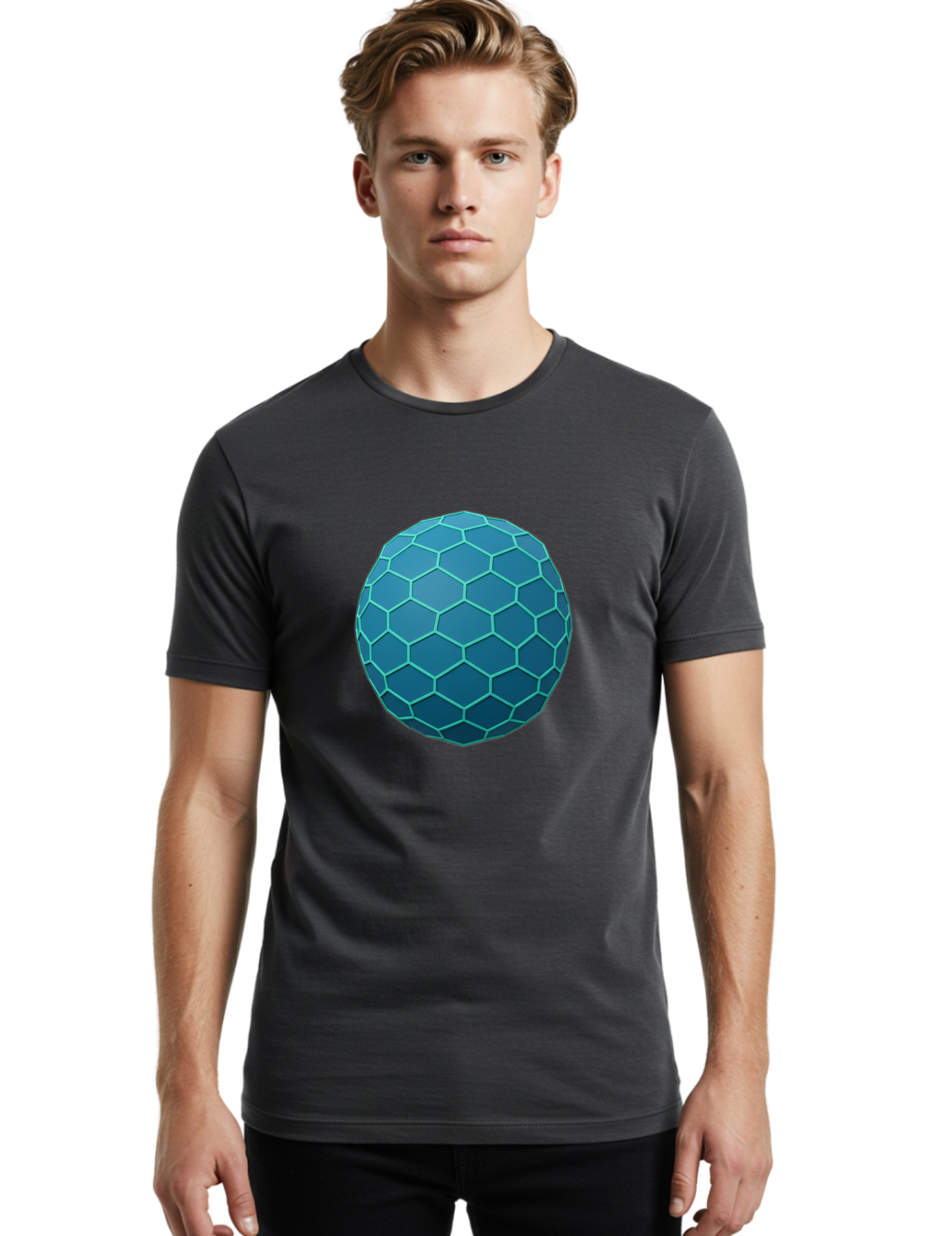 Blue-Hexagonal-Sphere Men'S Graphic Tee, 100% Cotton, Comfortable Casual Summer Wear, Machine Washable, Vintage Camera, Old Camera, Antique Camera, Black Camera, Classic Photography, Photography Equipment, Nostalgic Device, Film Camera, Bag194