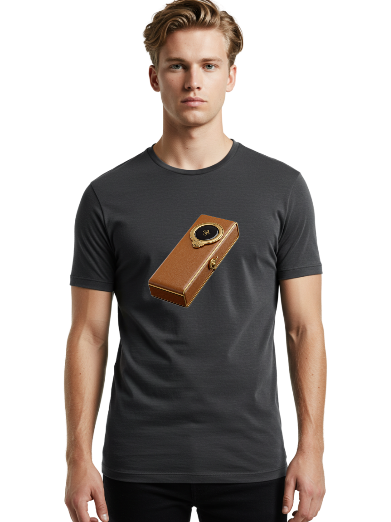 Brown-Leather-Box Men'S Graphic Tee, 100% Cotton, Comfortable Casual Summer Wear, Machine Washable, Vintage Camera, Old Camera, Antique Camera, Black Camera, Classic Photography, Photography Equipment, Nostalgic Device, Film Camera, Camera Art Bag217