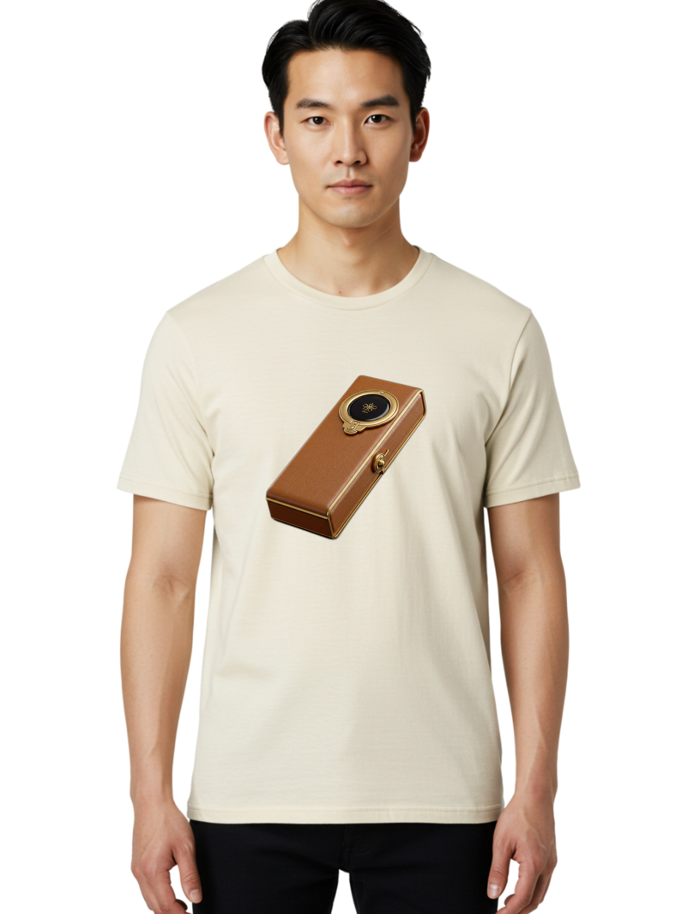 Brown-Leather-Box Men'S Graphic Tee, 100% Cotton, Comfortable Casual Summer Wear, Machine Washable, Vintage Camera, Old Camera, Antique Camera, Black Camera, Classic Photography, Photography Equipment, Nostalgic Device, Film Camera, Camera Art Bag217