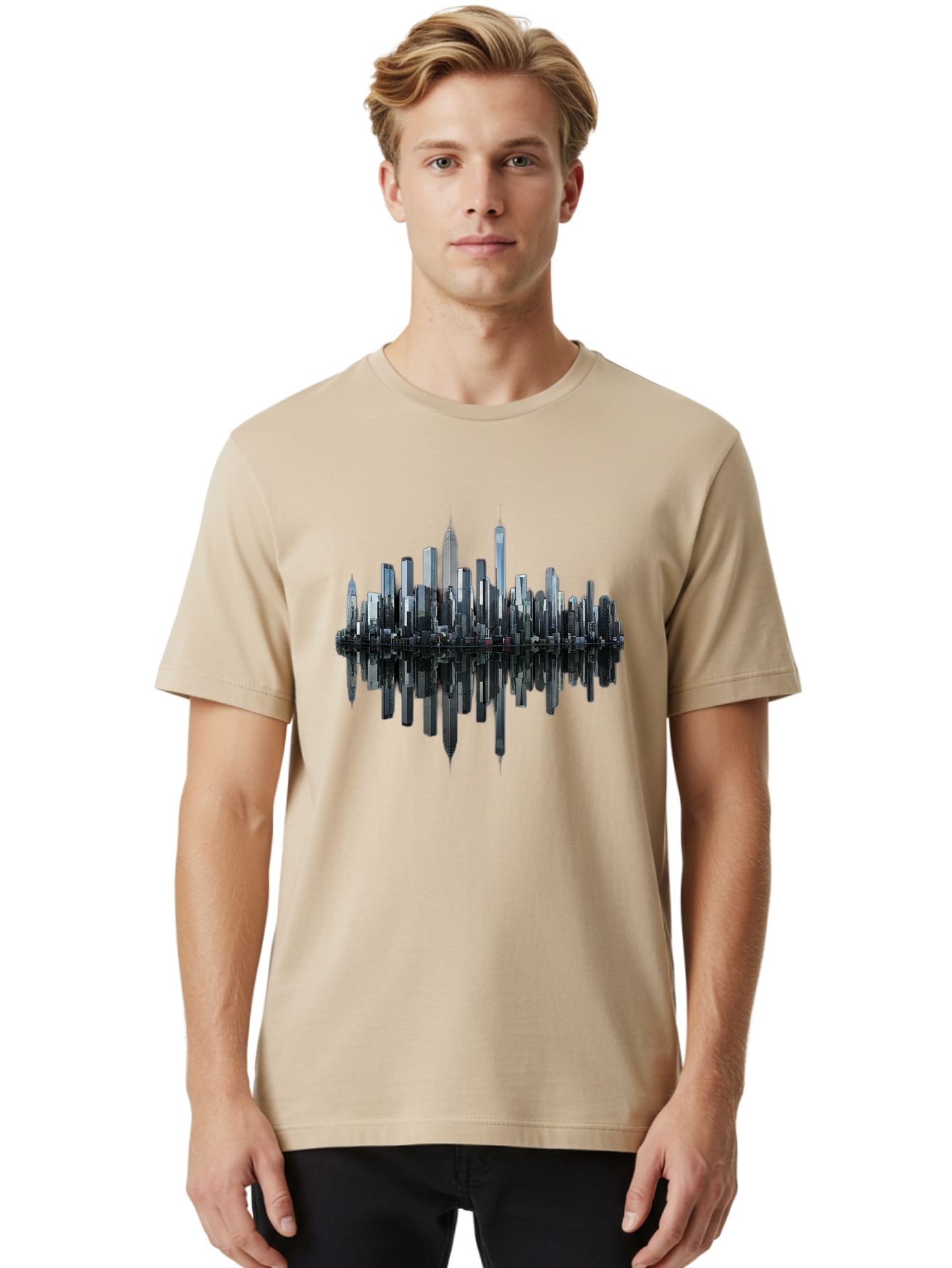 City-Skyline-Sound-Wave Men'S Graphic Tee, 100% Cotton, Comfortable Casual Summer Wear, Machine Washable, Vintage Camera, Old Camera, Antique Camera, Black Camera, Classic Photography, Photography Equipment, Nostalgic Device, Film Camera, Bag297