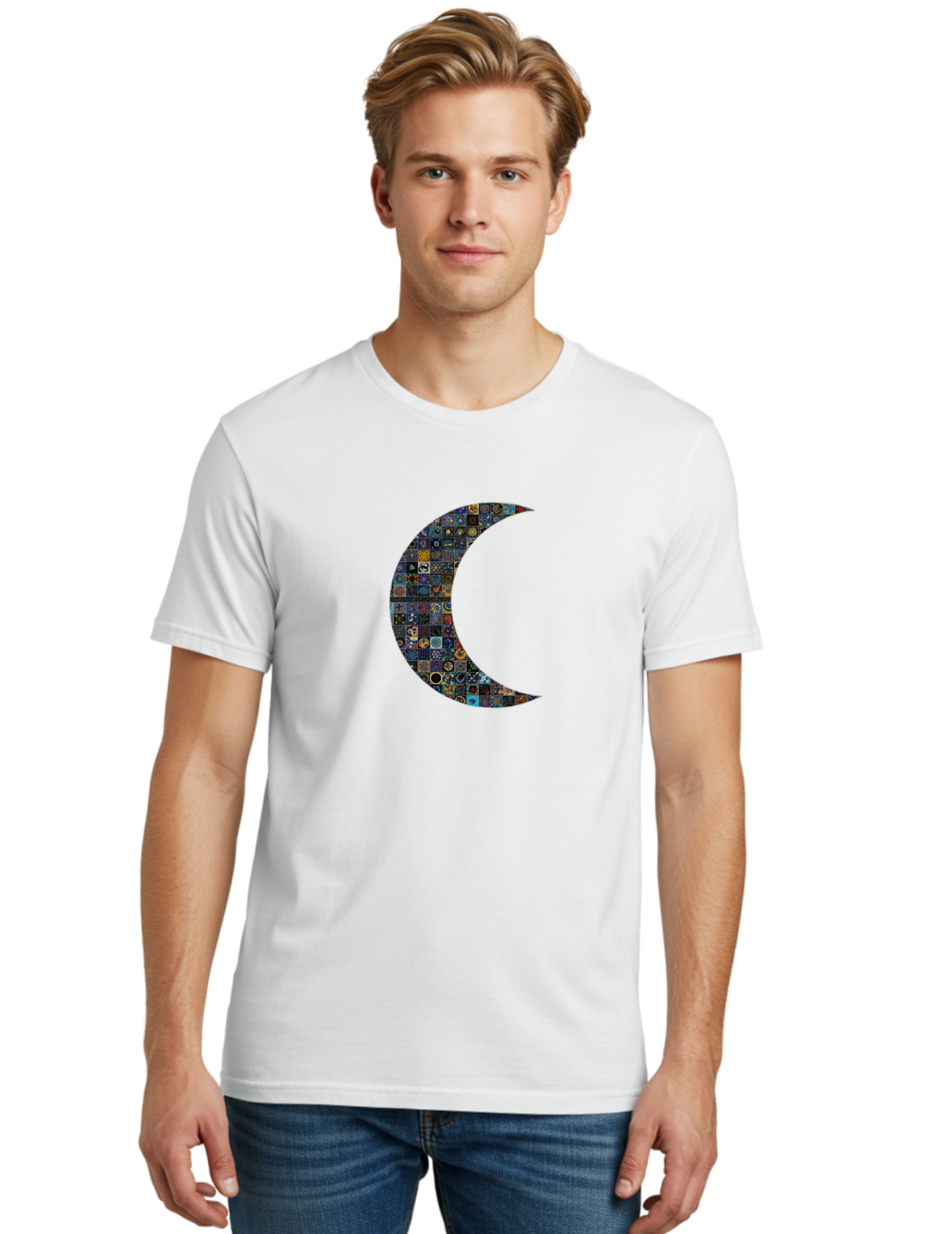 Collage-Crescent-Moon Men'S Graphic Tee, 100% Cotton, Comfortable Casual Summer Wear, Machine Washable, Vintage Camera, Old Camera, Antique Camera, Black Camera, Classic Photography, Photography Equipment, Nostalgic Device, Film Camera, Bag322