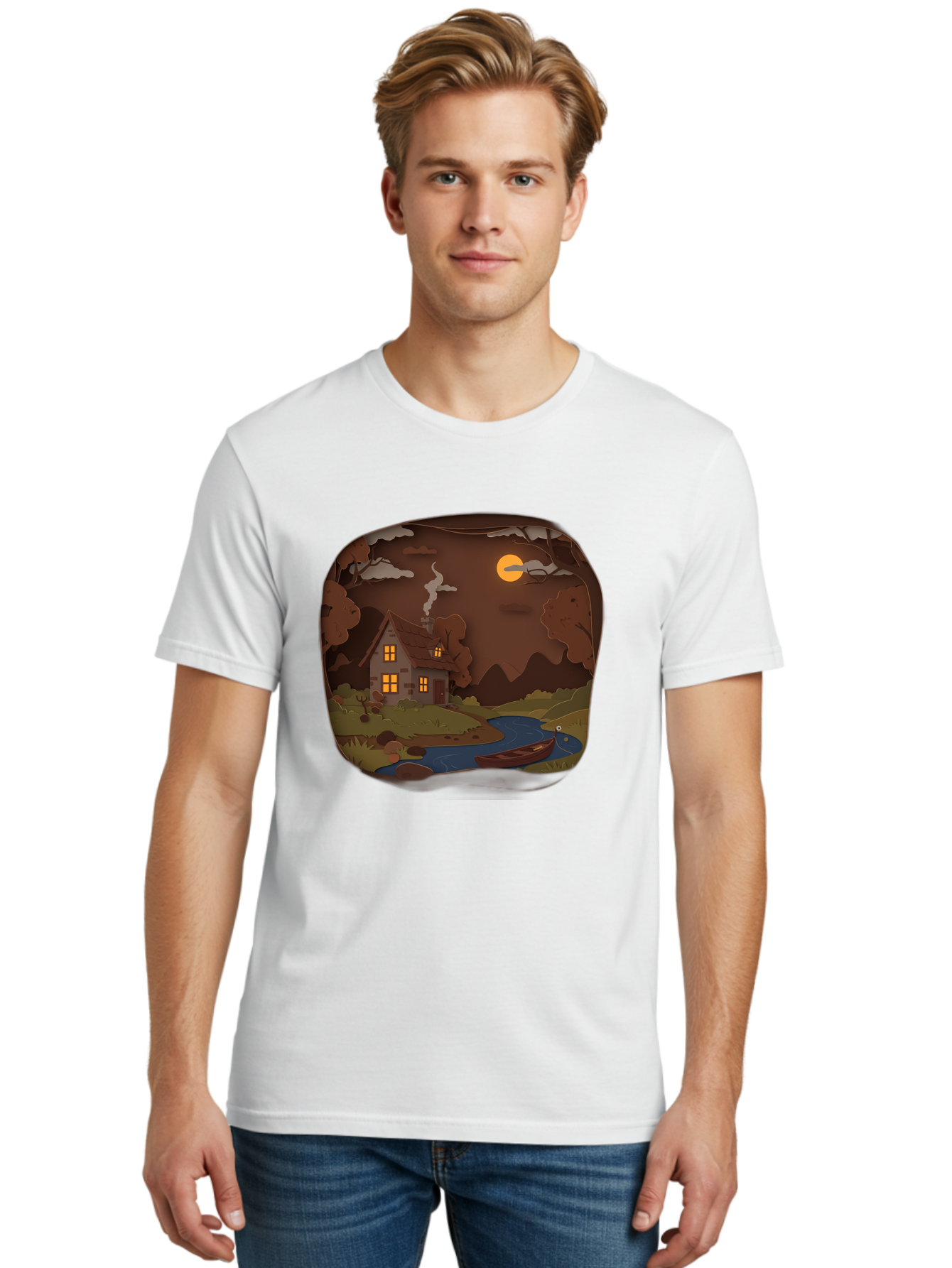 Cottage-By-The-River-1 Men'S Graphic Tee, 100% Cotton, Comfortable Casual Summer Wear, Machine Washable, Vintage Camera, Old Camera, Antique Camera, Black Camera, Classic Photography, Photography Equipment, Nostalgic Device, Film Camera, Bag341