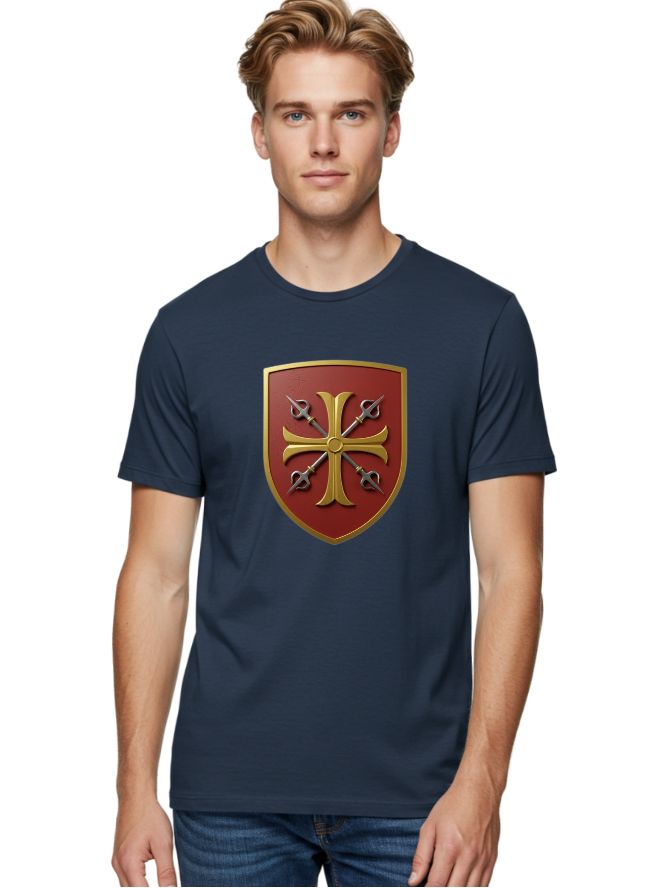 Crossed-Swords-And-Cross-Emblem Men'S Graphic Tee, 100% Cotton, Comfortable Casual Summer Wear, Machine Washable, Vintage Camera, Old Camera, Antique Camera, Black Camera, Classic Photography, Photography Equipment, Nostalgic Device, Bag364