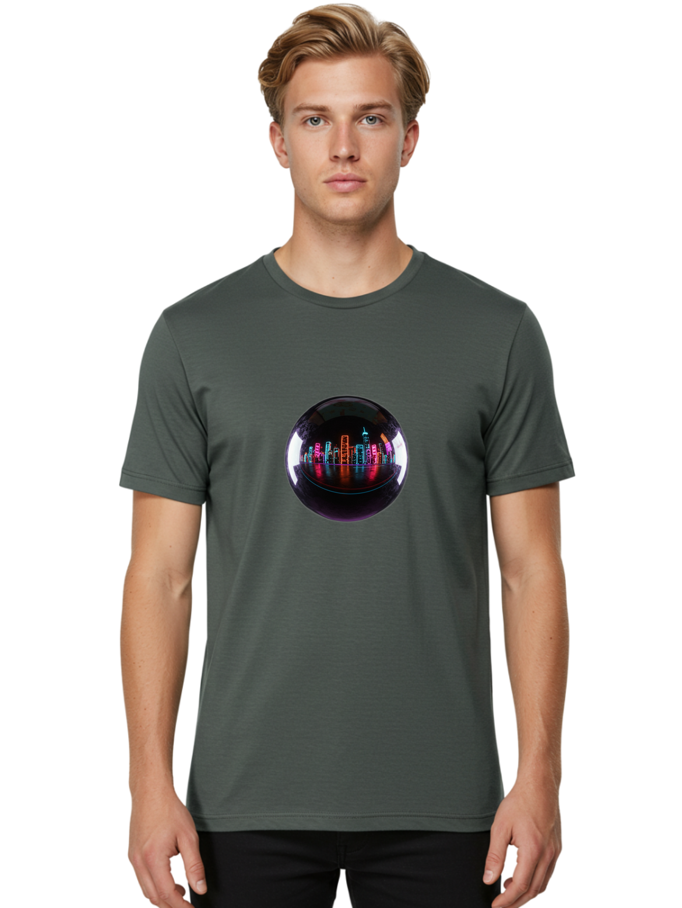 Crystal-Ball-Cityscape Men'S Graphic Tee, 100% Cotton, Comfortable Casual Summer Wear, Machine Washable, Vintage Camera, Old Camera, Antique Camera, Black Camera, Classic Photography, Photography Equipment, Nostalgic Device, Film Camera, Bag367