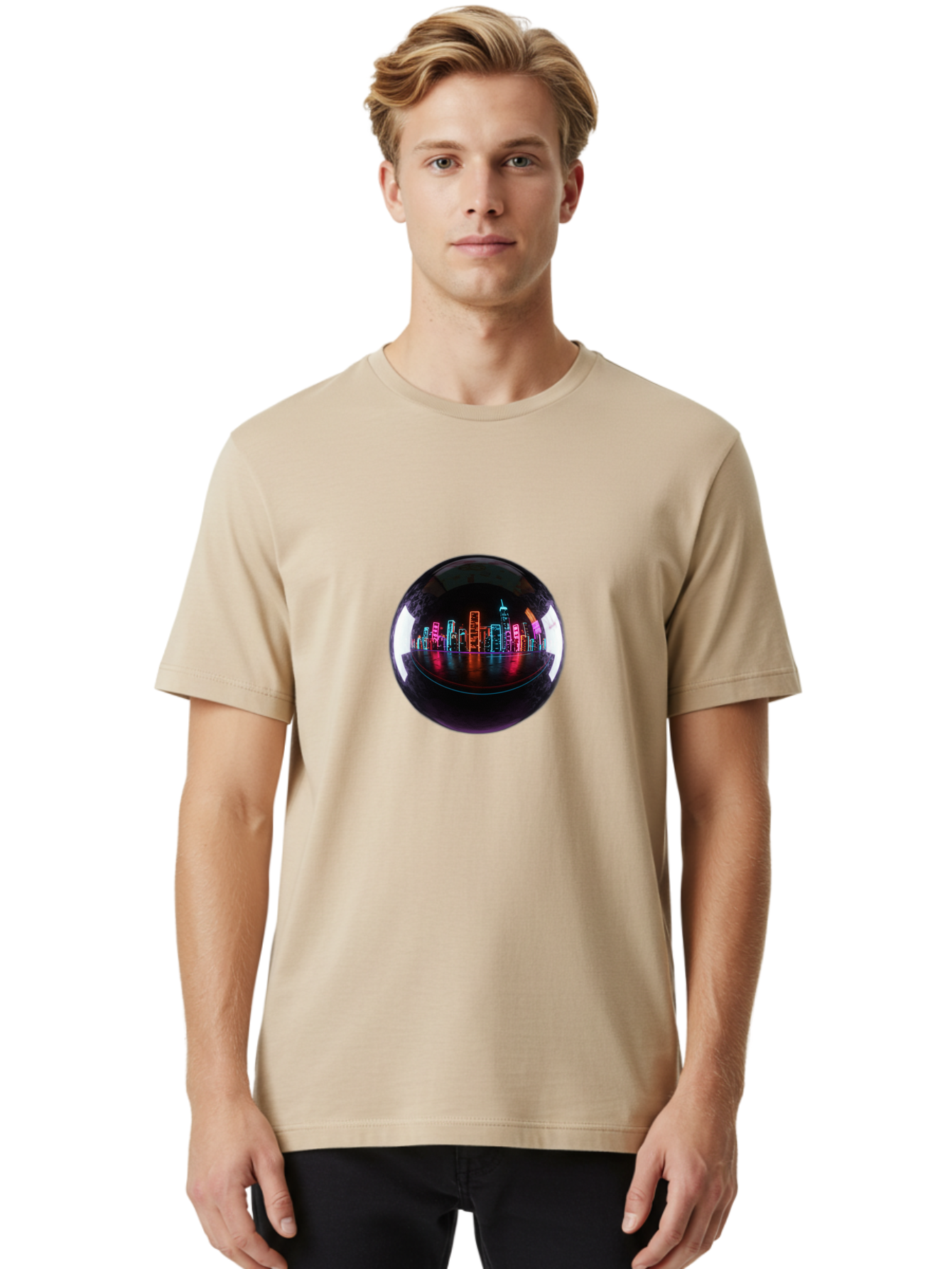 Crystal-Ball-Cityscape Men'S Graphic Tee, 100% Cotton, Comfortable Casual Summer Wear, Machine Washable, Vintage Camera, Old Camera, Antique Camera, Black Camera, Classic Photography, Photography Equipment, Nostalgic Device, Film Camera, Bag367