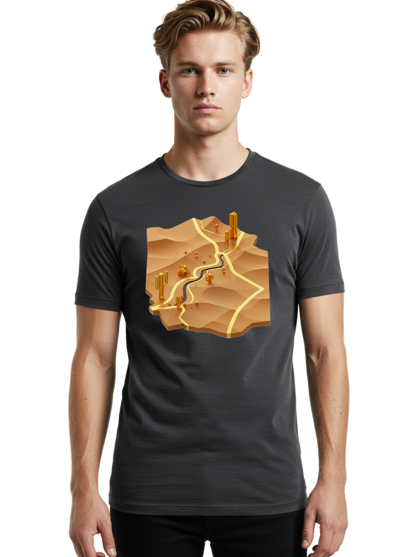 Desert-Landscape-Isometric-Map Men'S Graphic Tee, 100% Cotton, Comfortable Casual Summer Wear, Machine Washable, Vintage Camera, Old Camera, Antique Camera, Black Camera, Classic Photography, Photography Equipment, Nostalgic Device, Bag388
