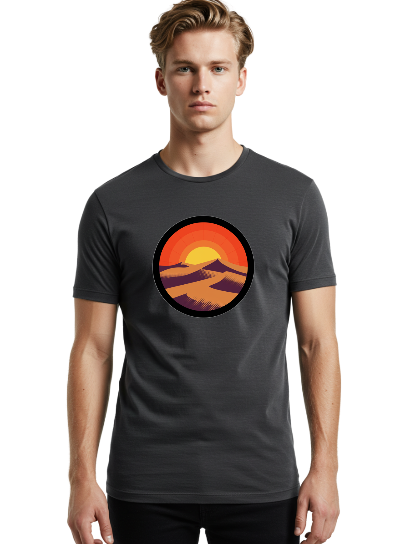 Desert-Sunset-1 Men'S Graphic Tee, 100% Cotton, Comfortable Casual Summer Wear, Machine Washable, Vintage Camera, Old Camera, Antique Camera, Black Camera, Classic Photography, Photography Equipment, Nostalgic Device, Film Camera, Camera Art Bag389