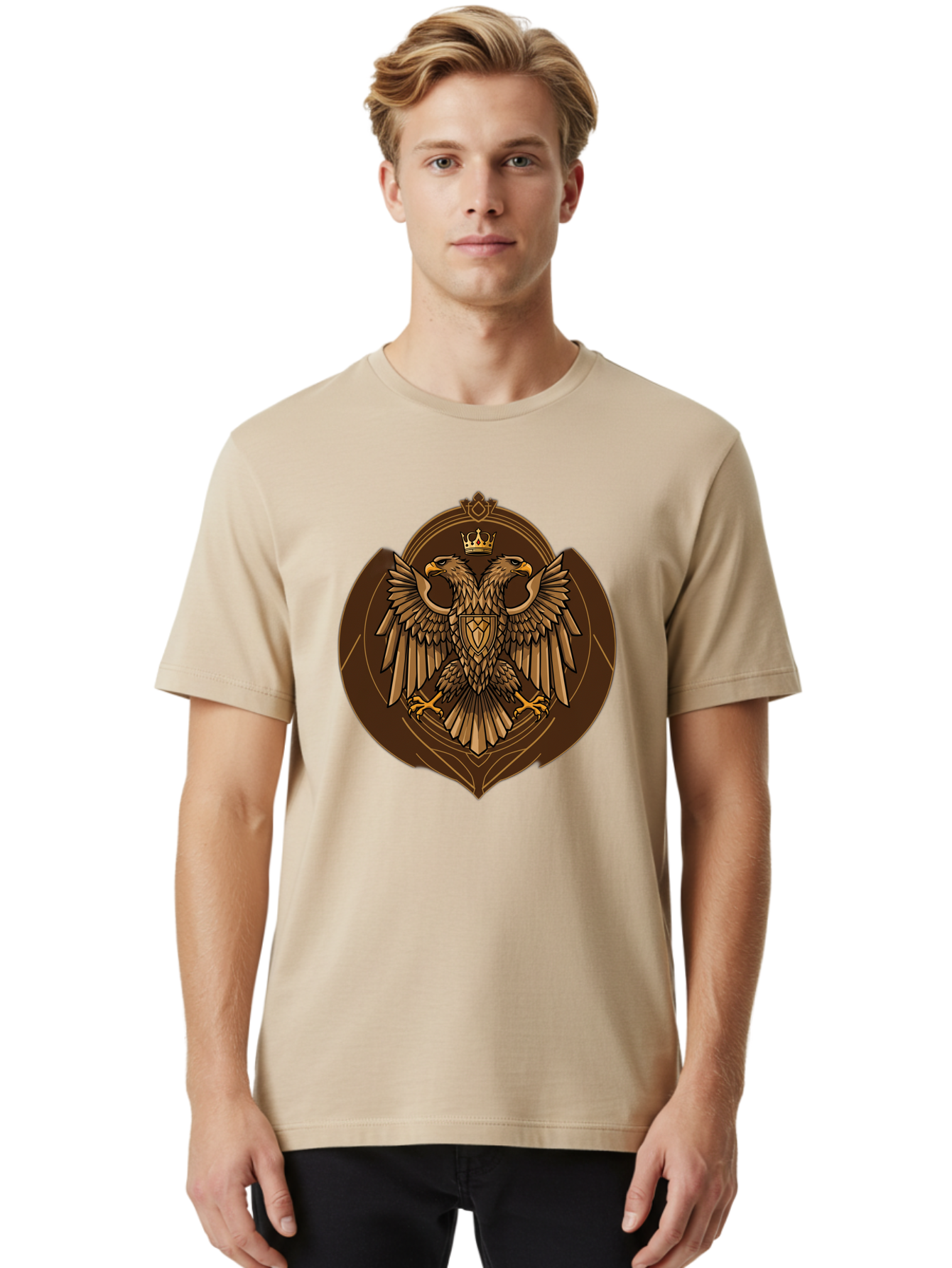Double-Headed-Eagle-Crest Men'S Graphic Tee, 100% Cotton, Comfortable Casual Summer Wear, Machine Washable, Vintage Camera, Old Camera, Antique Camera, Black Camera, Classic Photography, Photography Equipment, Nostalgic Device, Film Camera, Bag410