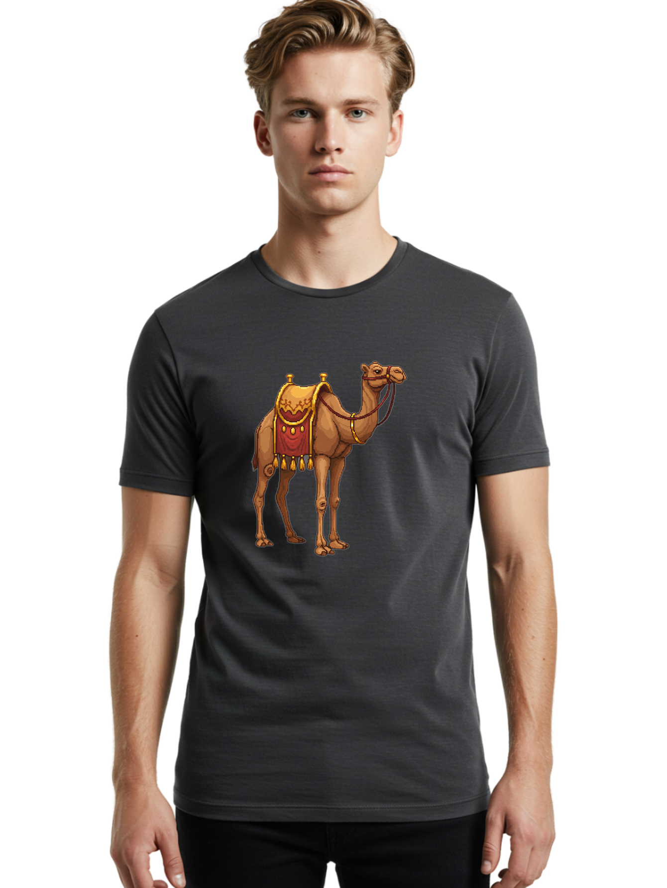 Dromedary-Camel Men'S Graphic Tee, 100% Cotton, Comfortable Casual Summer Wear, Machine Washable, Vintage Camera, Old Camera, Antique Camera, Black Camera, Classic Photography, Photography Equipment, Nostalgic Device, Film Camera, Camera Art Bag417